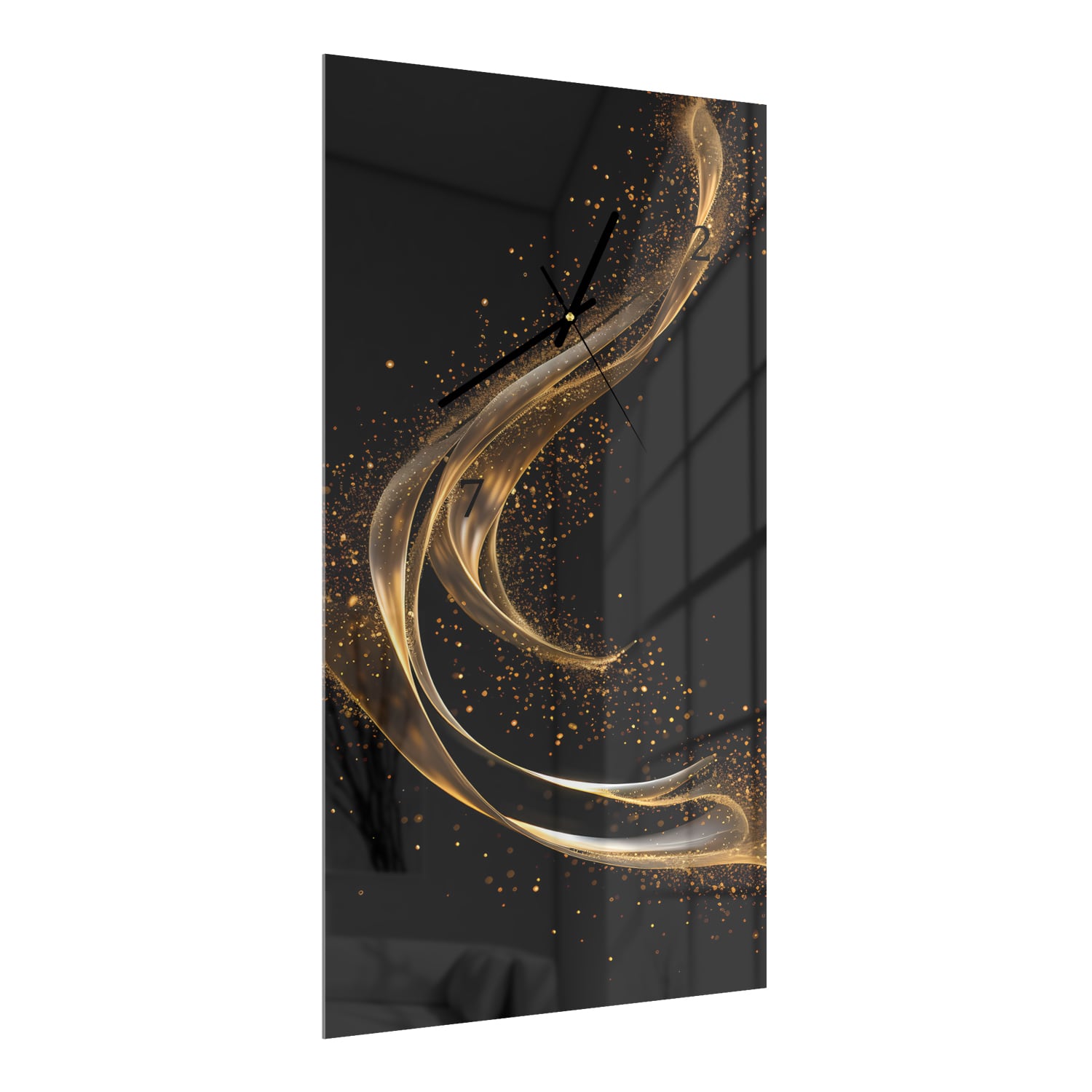Wanduhr 30x60 - Goldener Glanz auf schwarzem Hintergrund