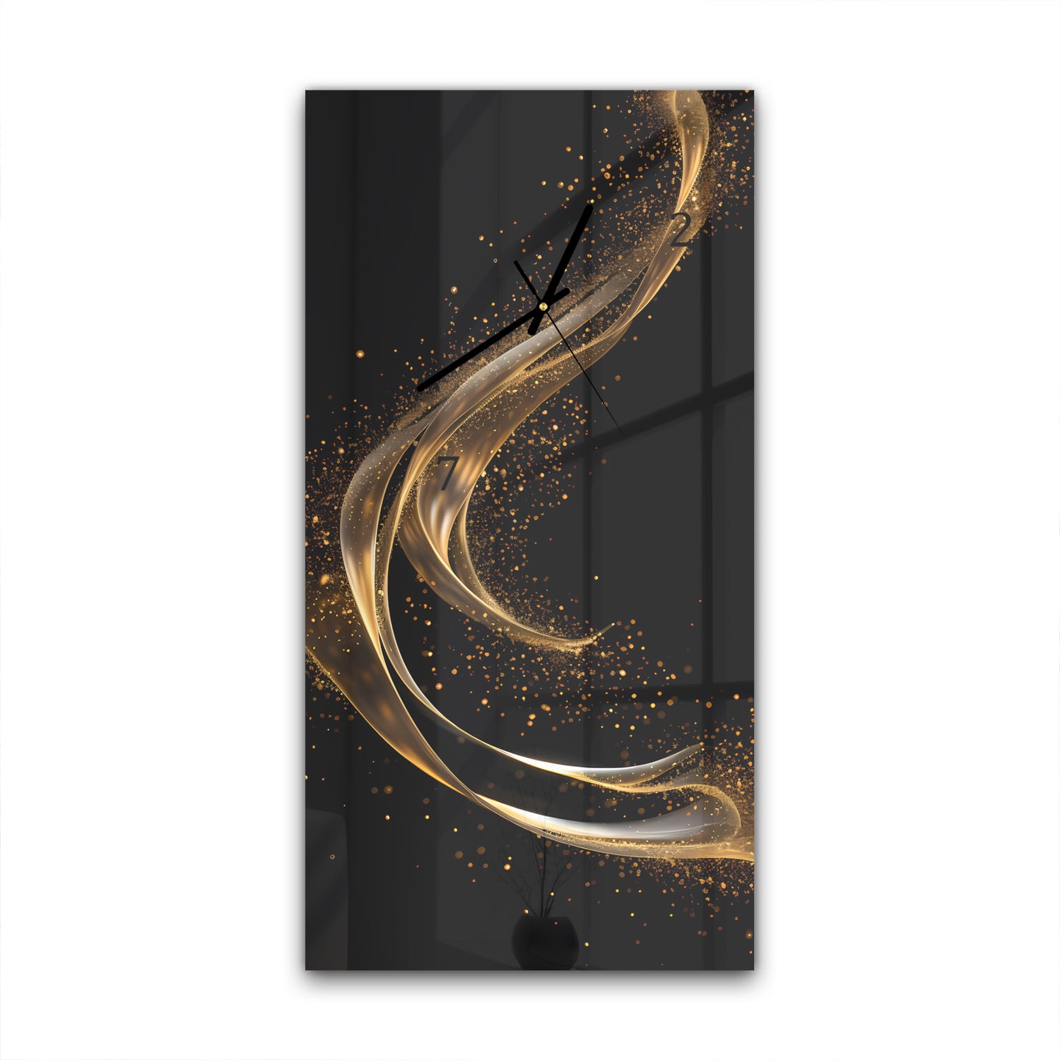 Wanduhr 30x60 - Goldener Glanz auf schwarzem Hintergrund