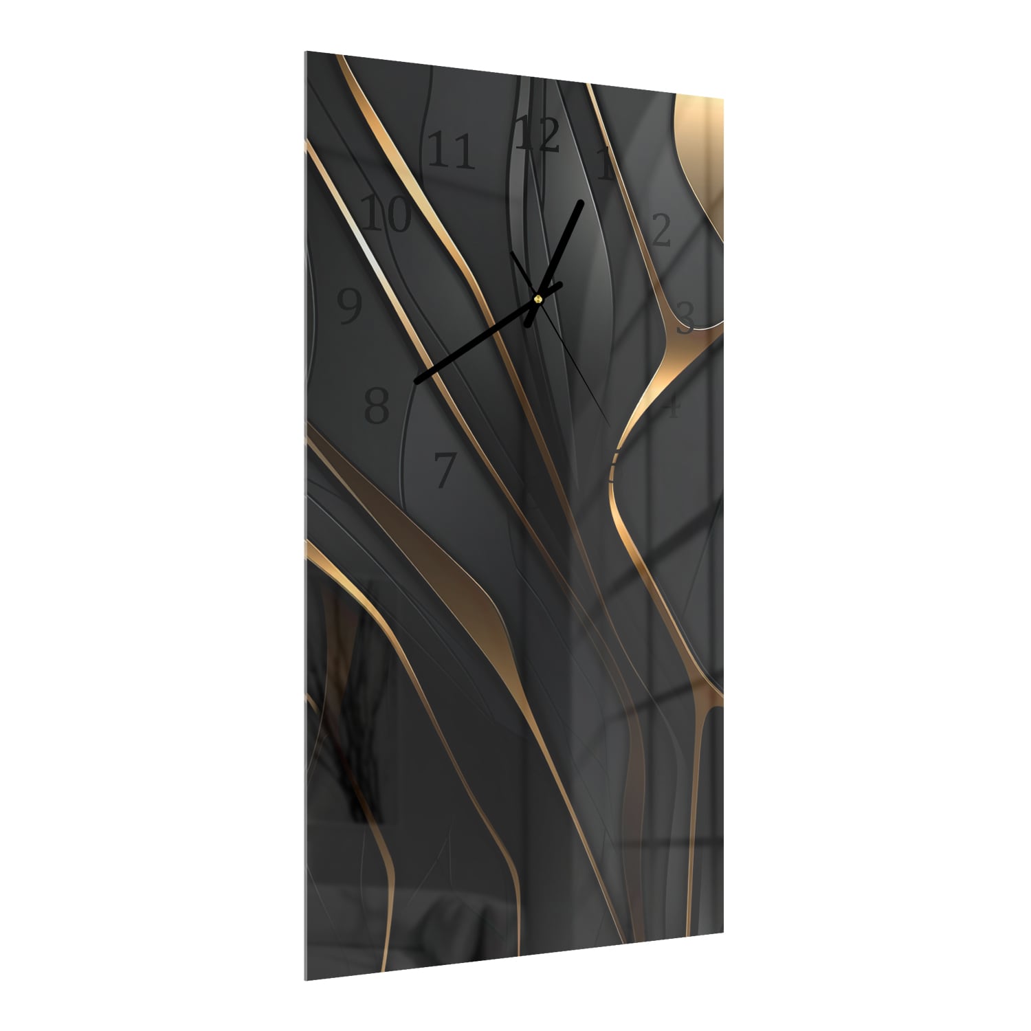 Wanduhr 30x60 - Abstrakte Schwarz-Goldene Linien