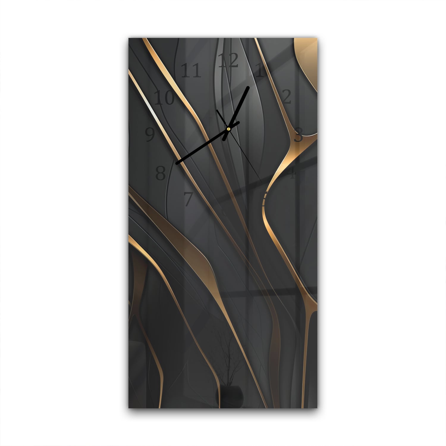 Wanduhr 30x60 - Abstrakte Schwarz-Goldene Linien