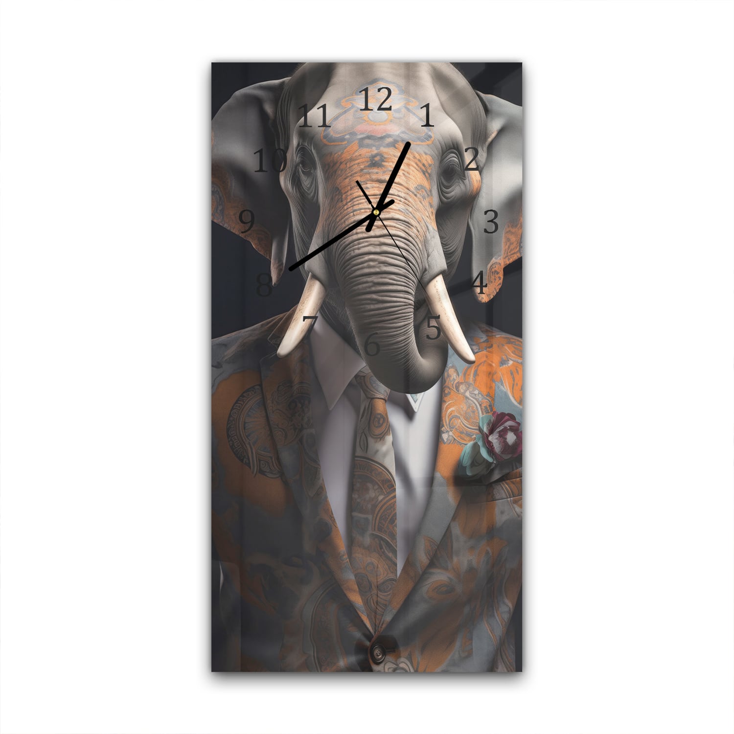 Wanduhr 30x60 - Elefant im stilvollen Anzug