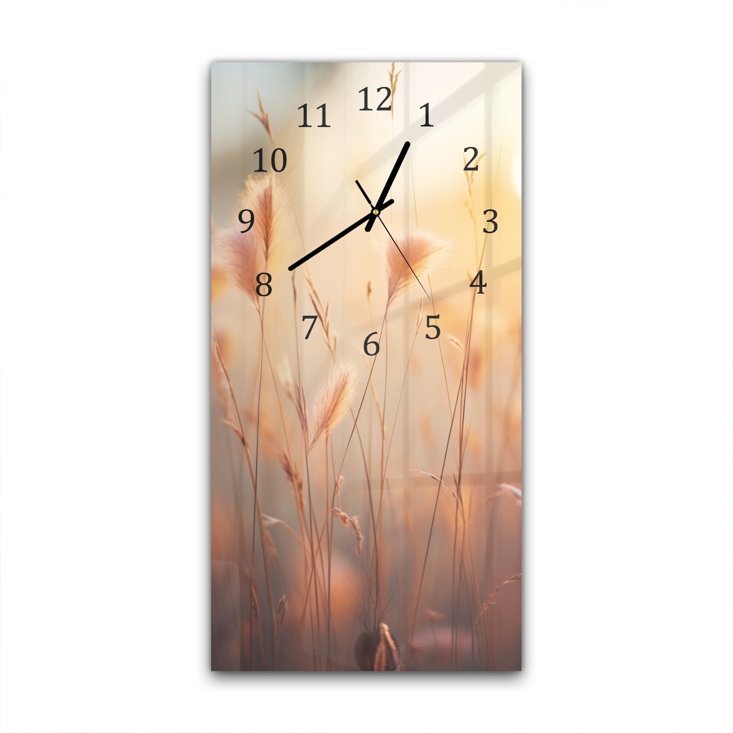 Wanduhr 30x60 - Sonnenuntergang im Grasfeld