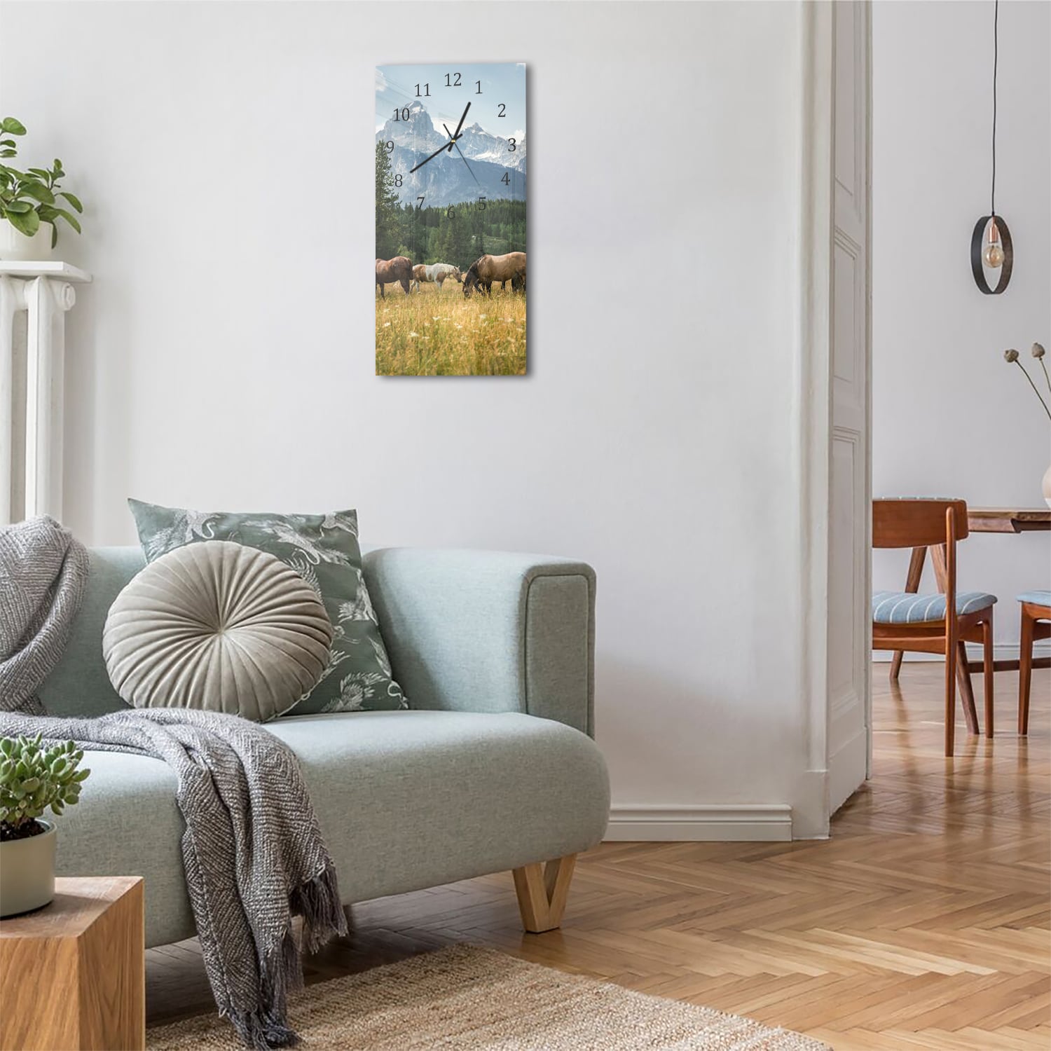 Wanduhr 30x60 - Weidende Pferde