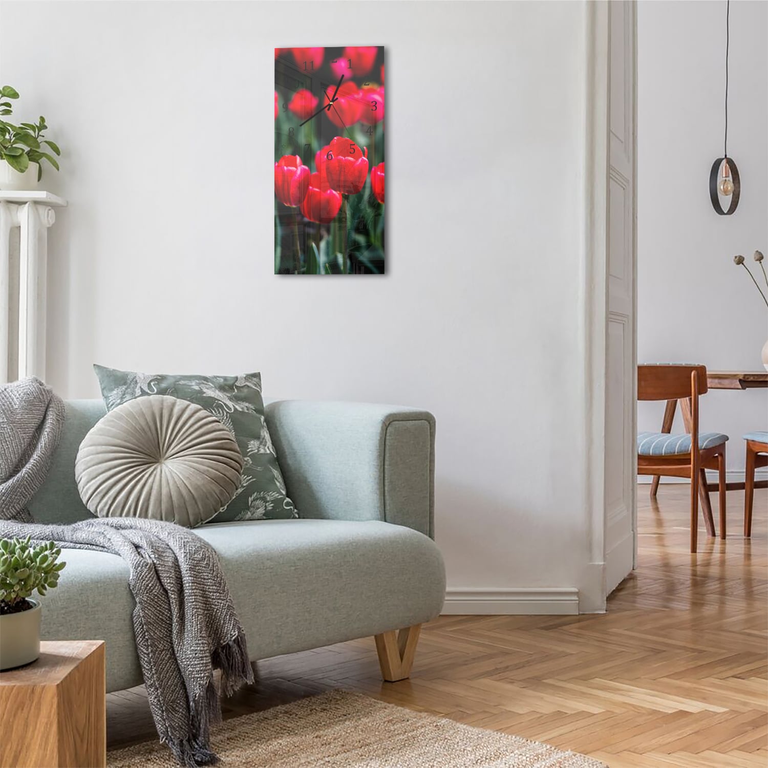 Wanduhr 30x60 - Tulpen im Feld