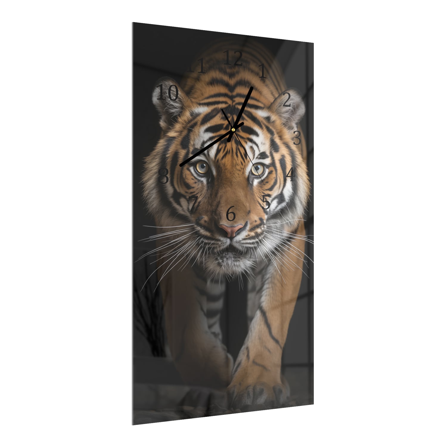 Wanduhr 30x60 - Dunkles Tigerporträt