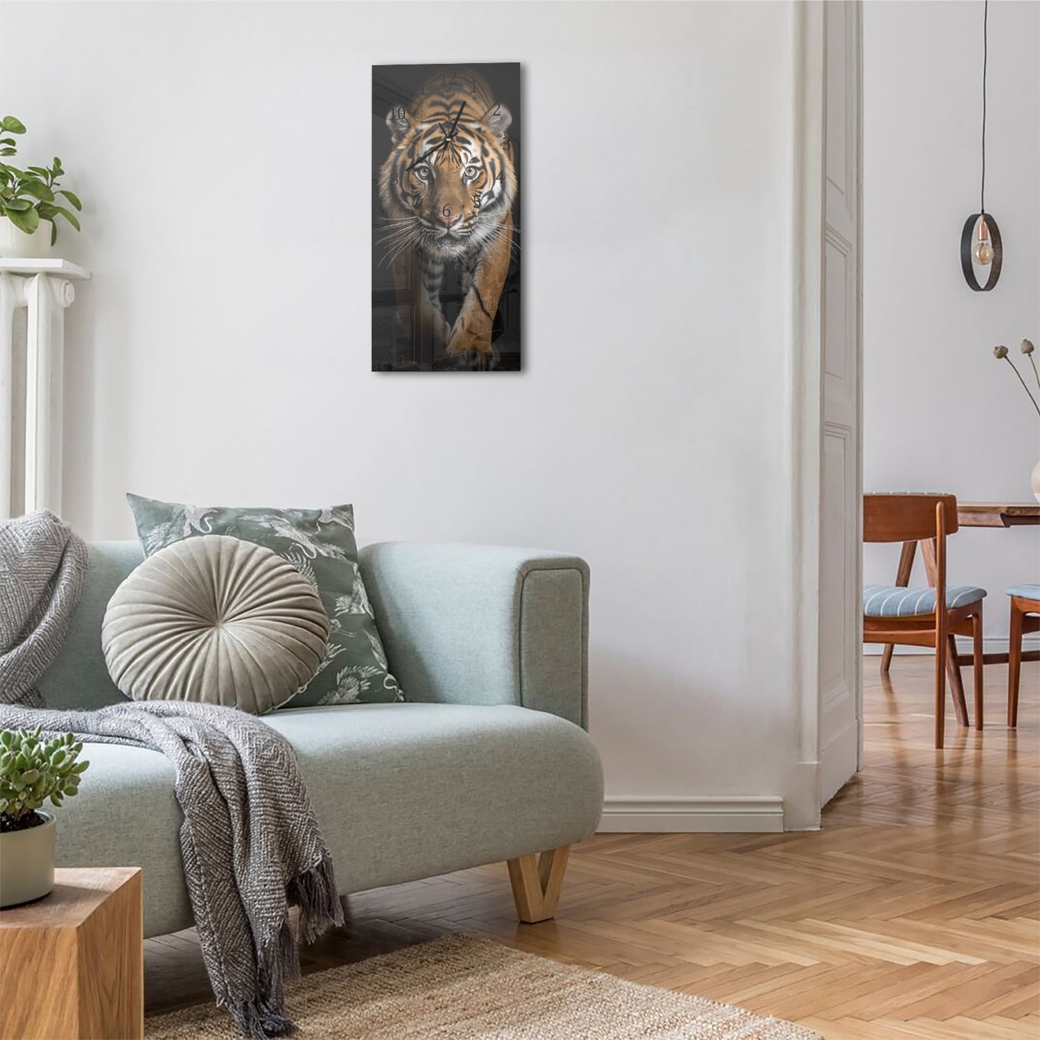 Wanduhr 30x60 - Dunkles Tigerporträt