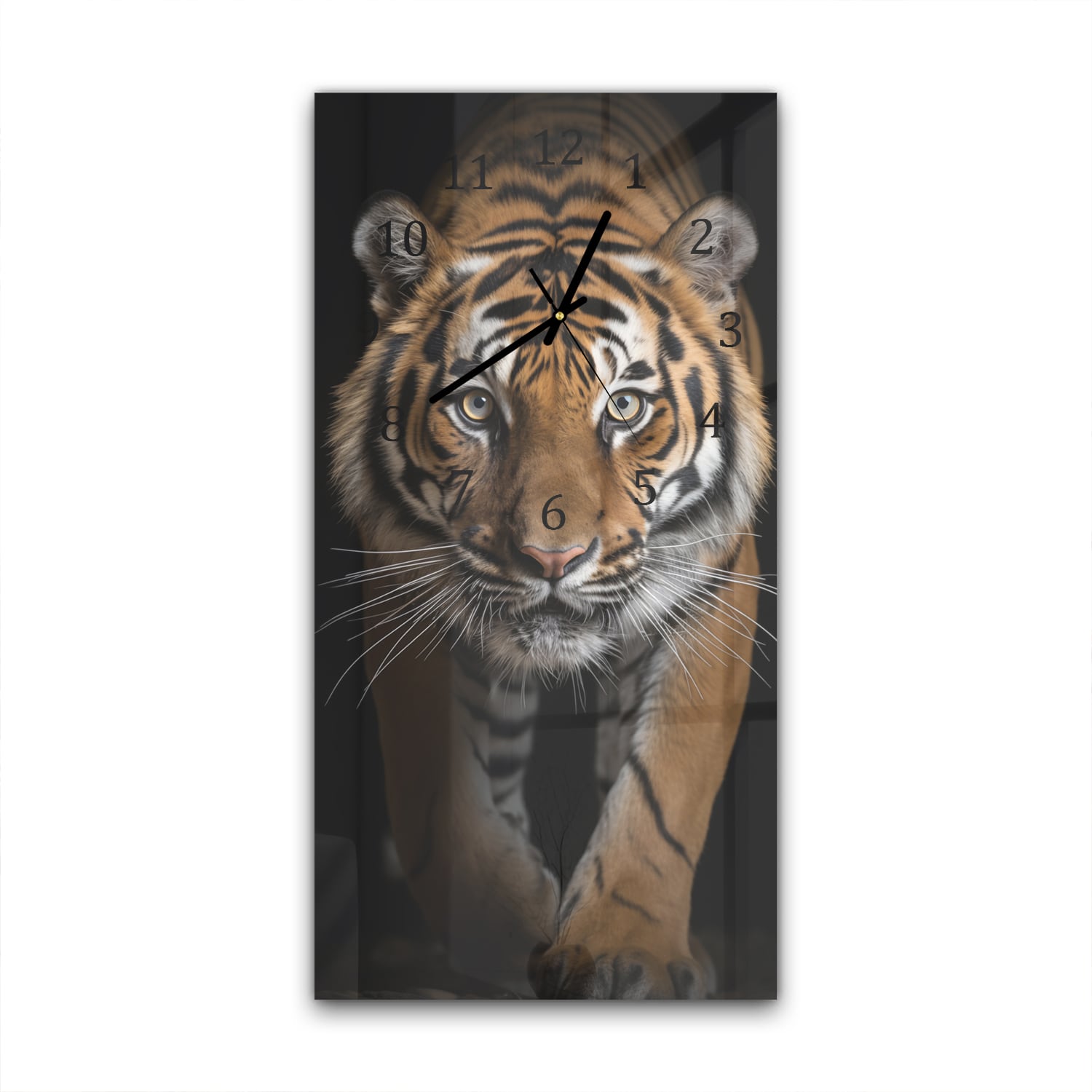 Wanduhr 30x60 - Dunkles Tigerporträt