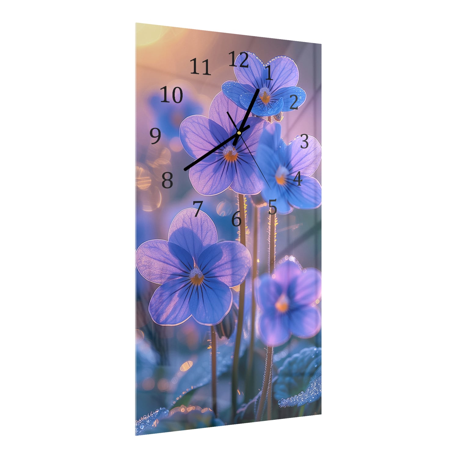 Wanduhr 30x60 - Veilchen in der Morgensonne