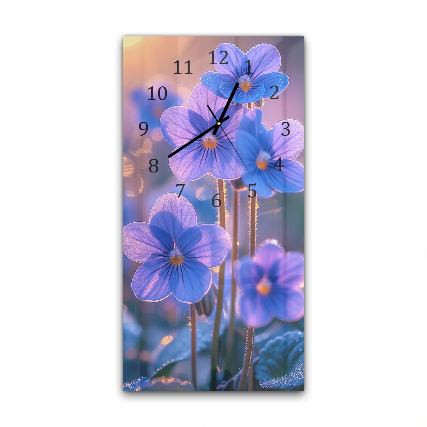 Wanduhr 30x60 - Veilchen in der Morgensonne