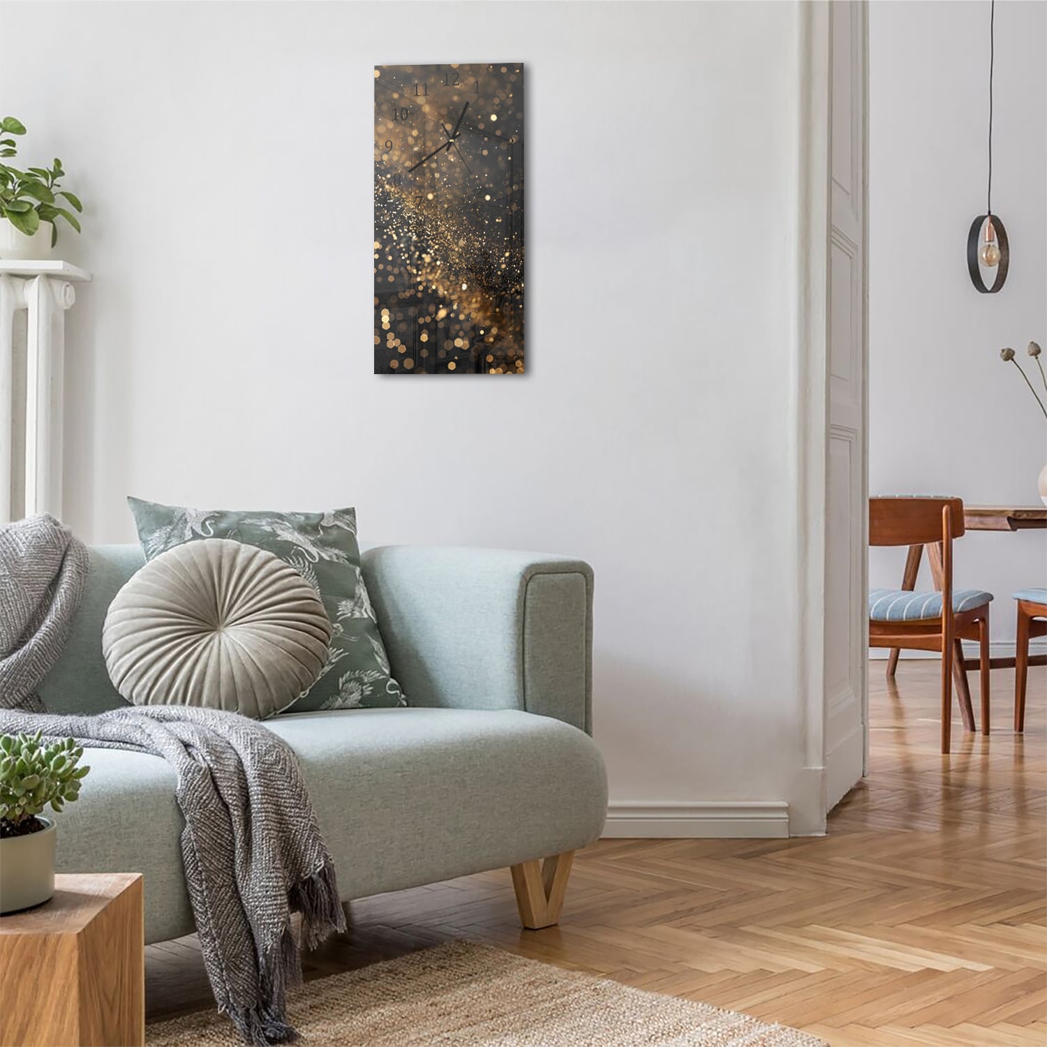 Wanduhr 30x60 - Schwarzer Hintergrund mit goldenem Glitzer