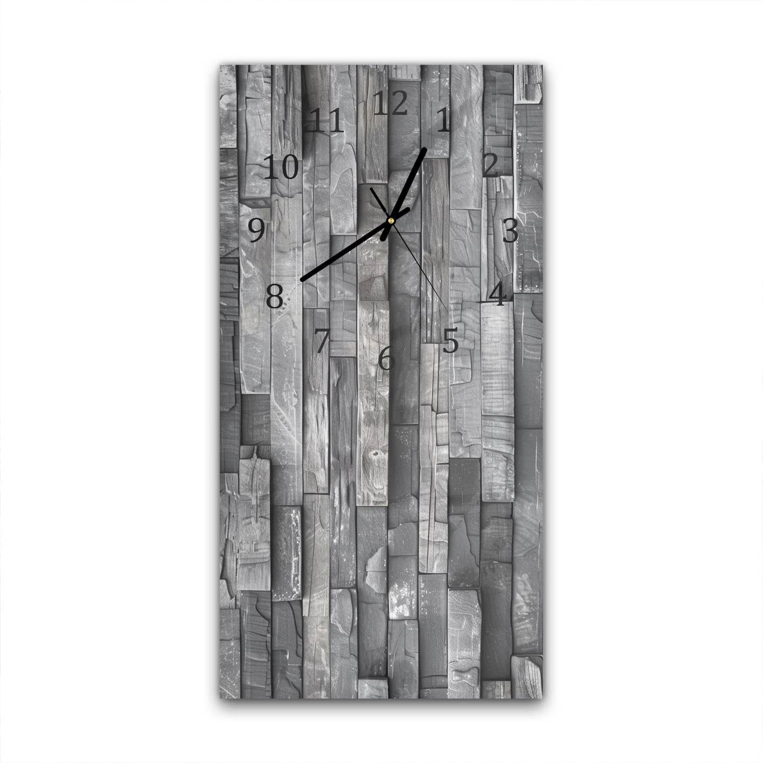 Wanduhr 30x60 - Schwarze Steinmauer in Schwarz-Weiß