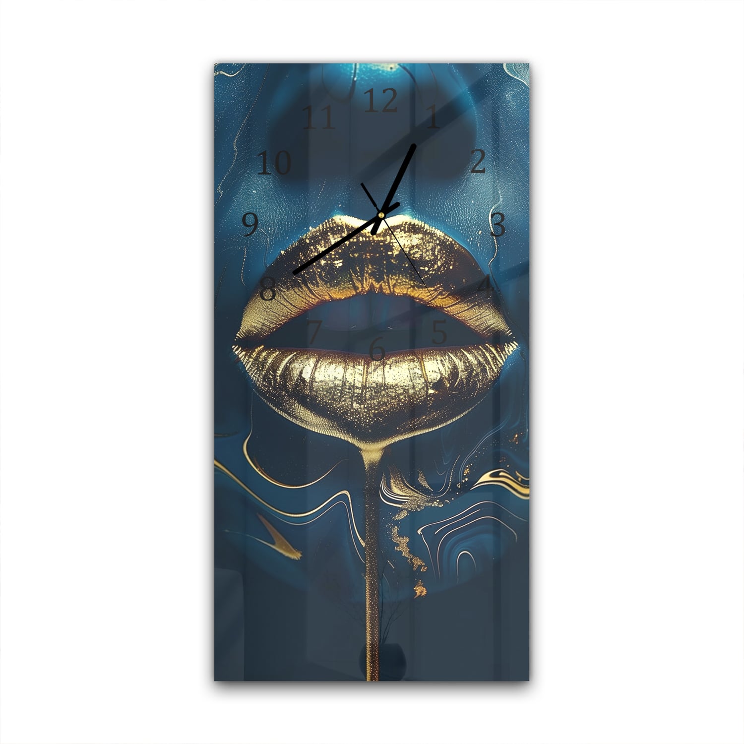 Wanduhr 30x60 - Goldene Lippen in abstrakter Kunst