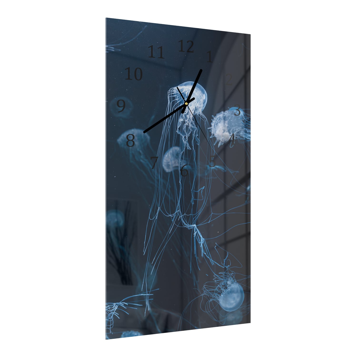 Wanduhr 30x60 - Blaue Quallen