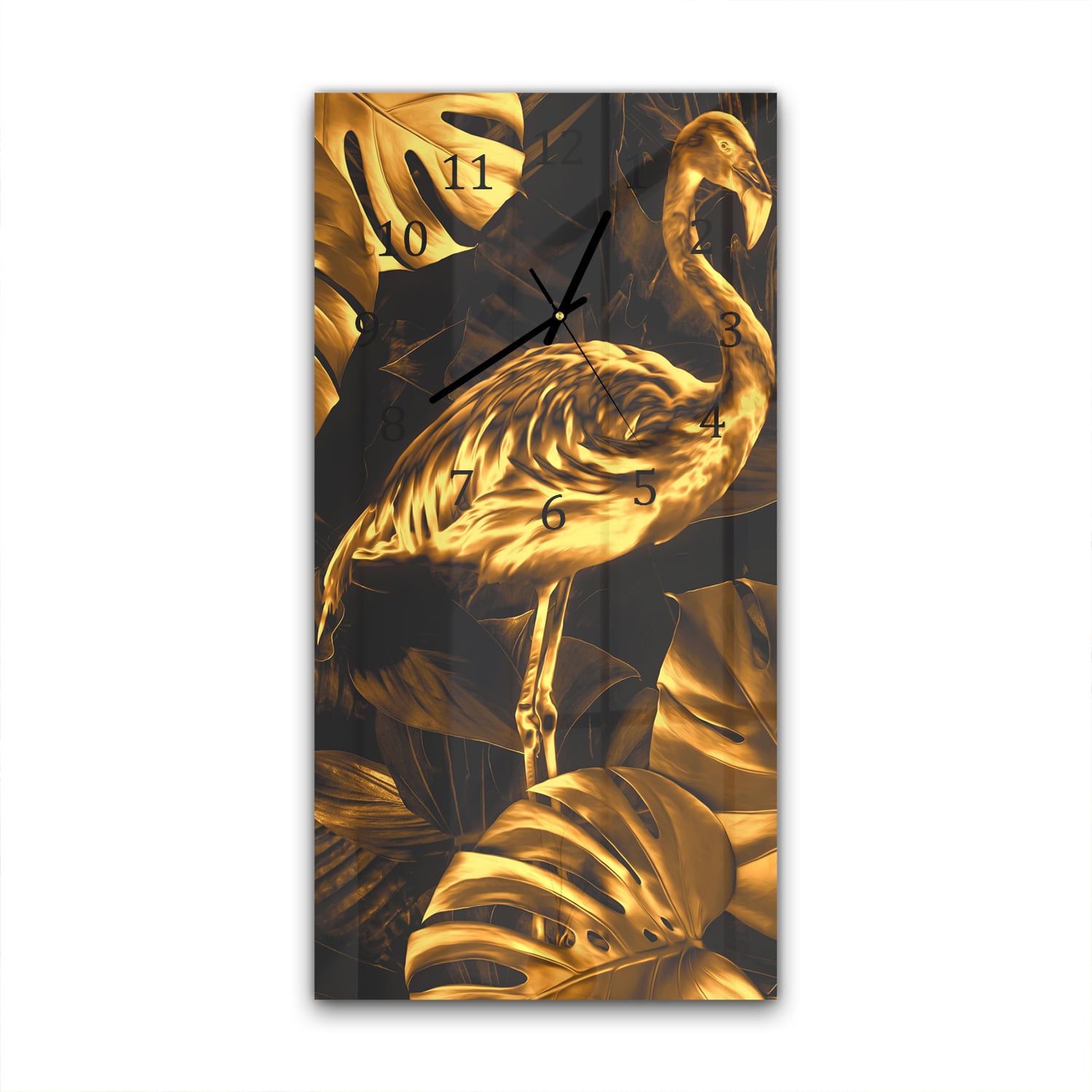 Wanduhr 30x60 - Nächtlicher goldener Flamingo