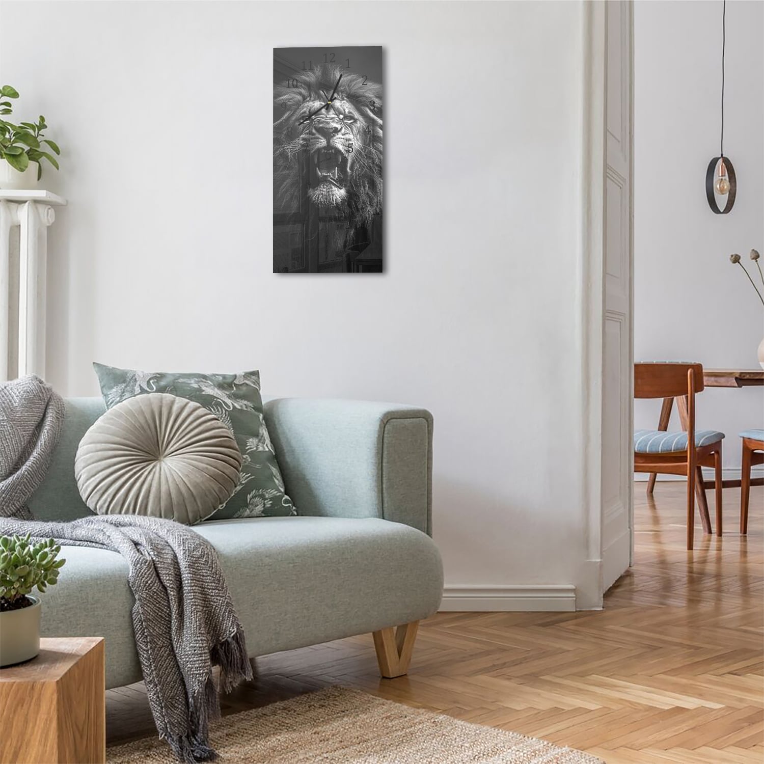 Wanduhr 30x60 - Brüllender Löwe