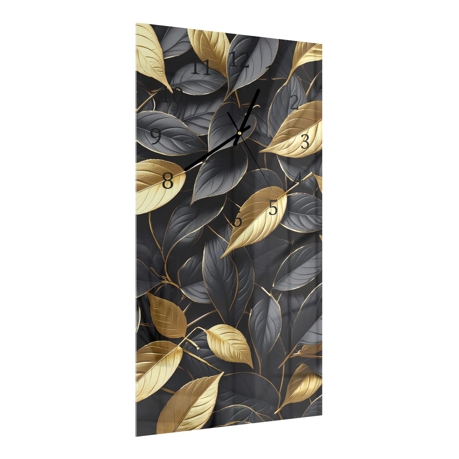 Wanduhr 30x60 - Gold-Schwarz-Blattmuster
