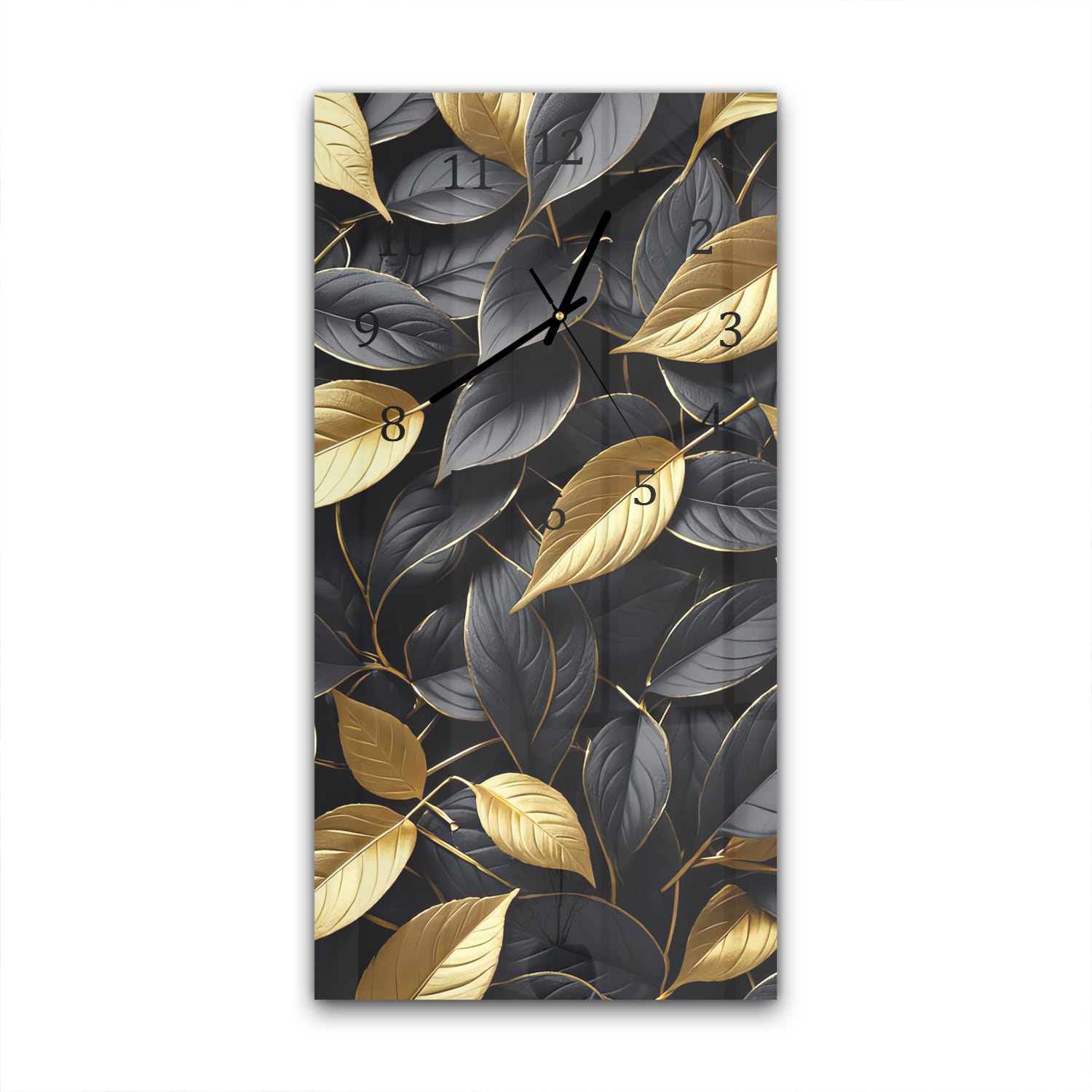 Wanduhr 30x60 - Gold-Schwarz-Blattmuster