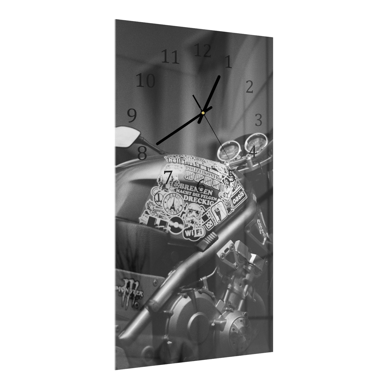 Wanduhr 30x60 - Motorrad mit Stickern