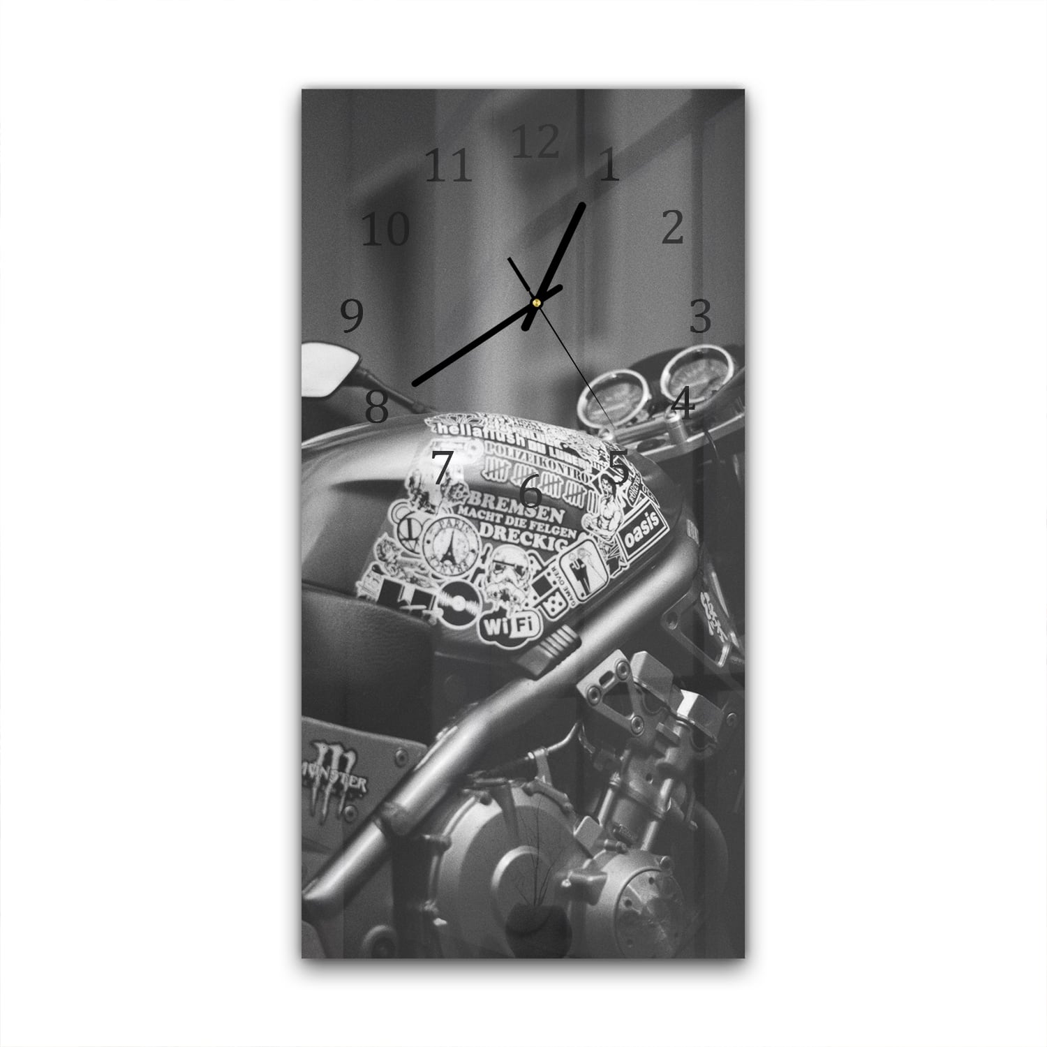Wanduhr 30x60 - Motorrad mit Stickern