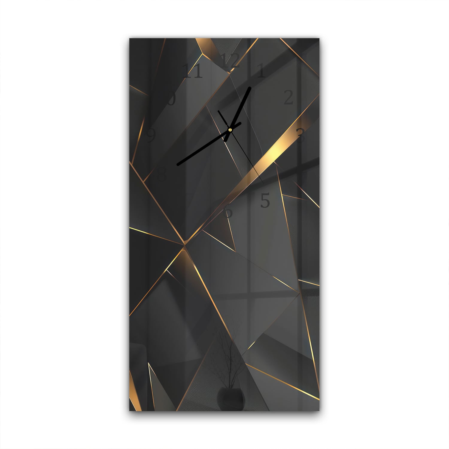 Wanduhr 30x60 - Goldene Linien auf schwarzer Geometrie