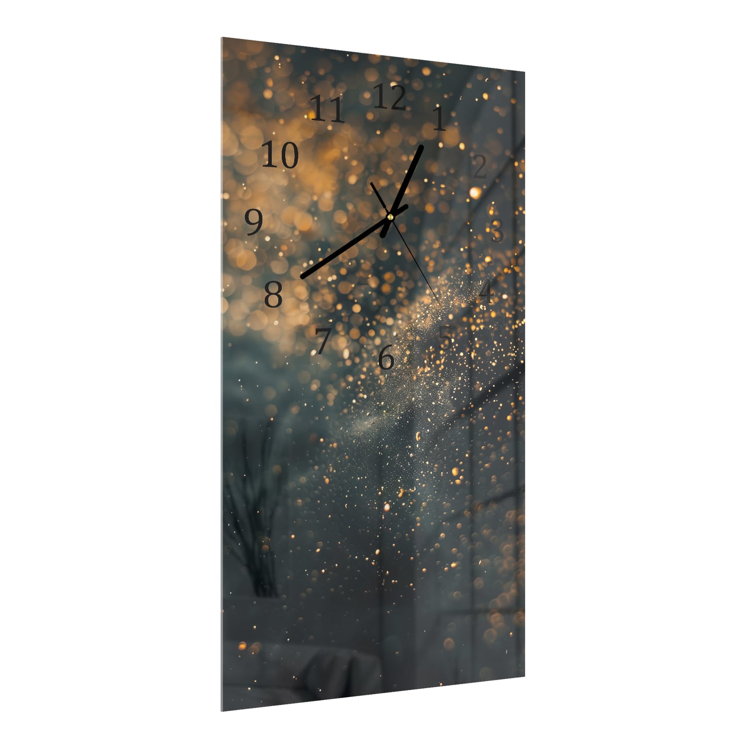 Wanduhr 30x60 - Goldener Glanz in dunklem Nebel