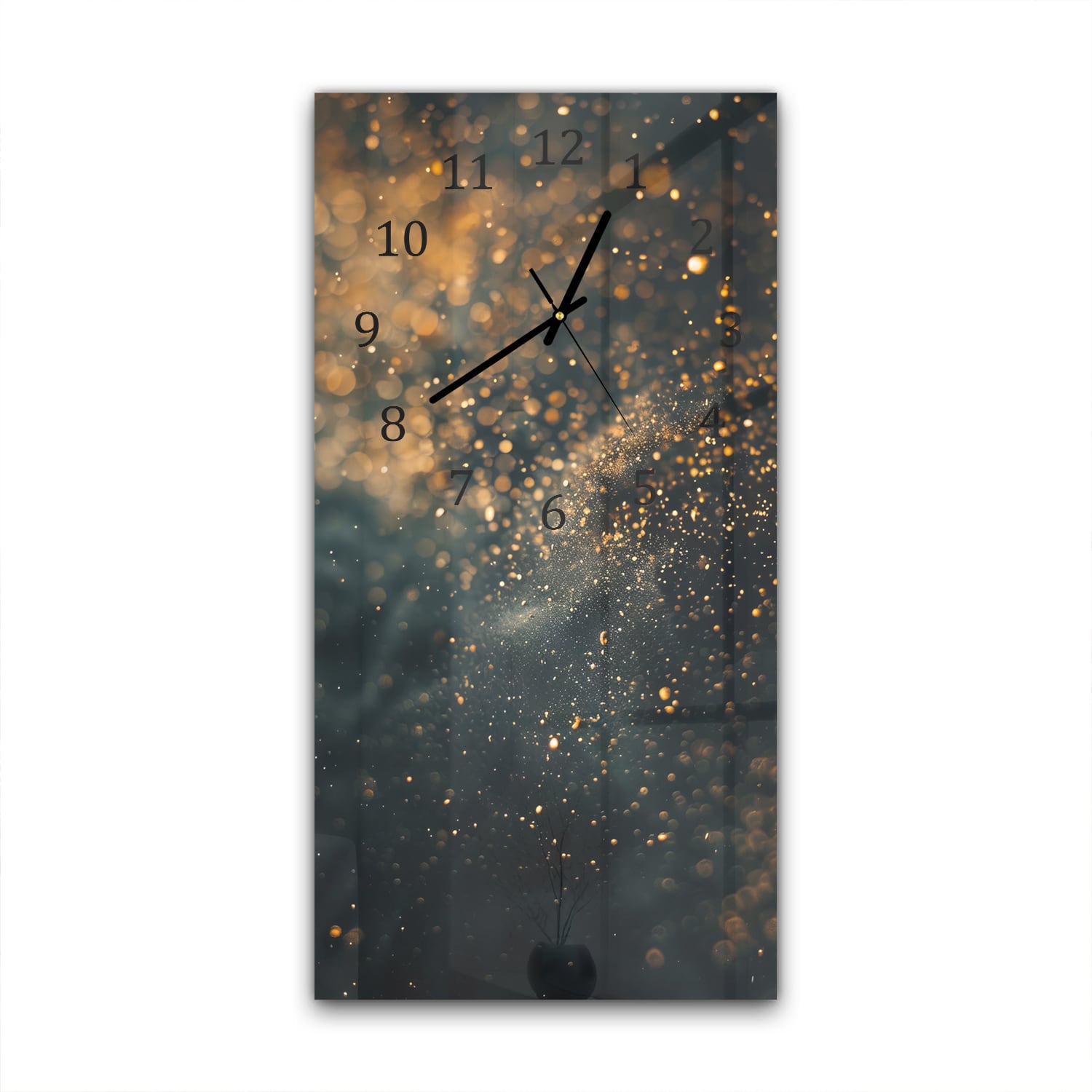 Wanduhr 30x60 - Goldener Glanz in dunklem Nebel
