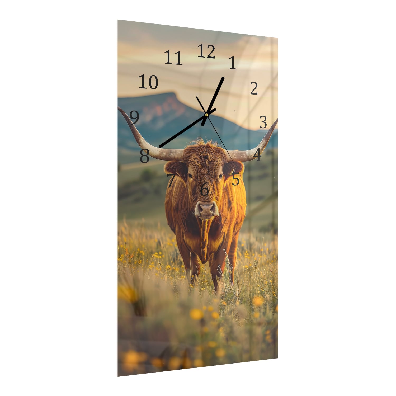 Wanduhr 30x60 - Kuh bei Sonnenaufgang
