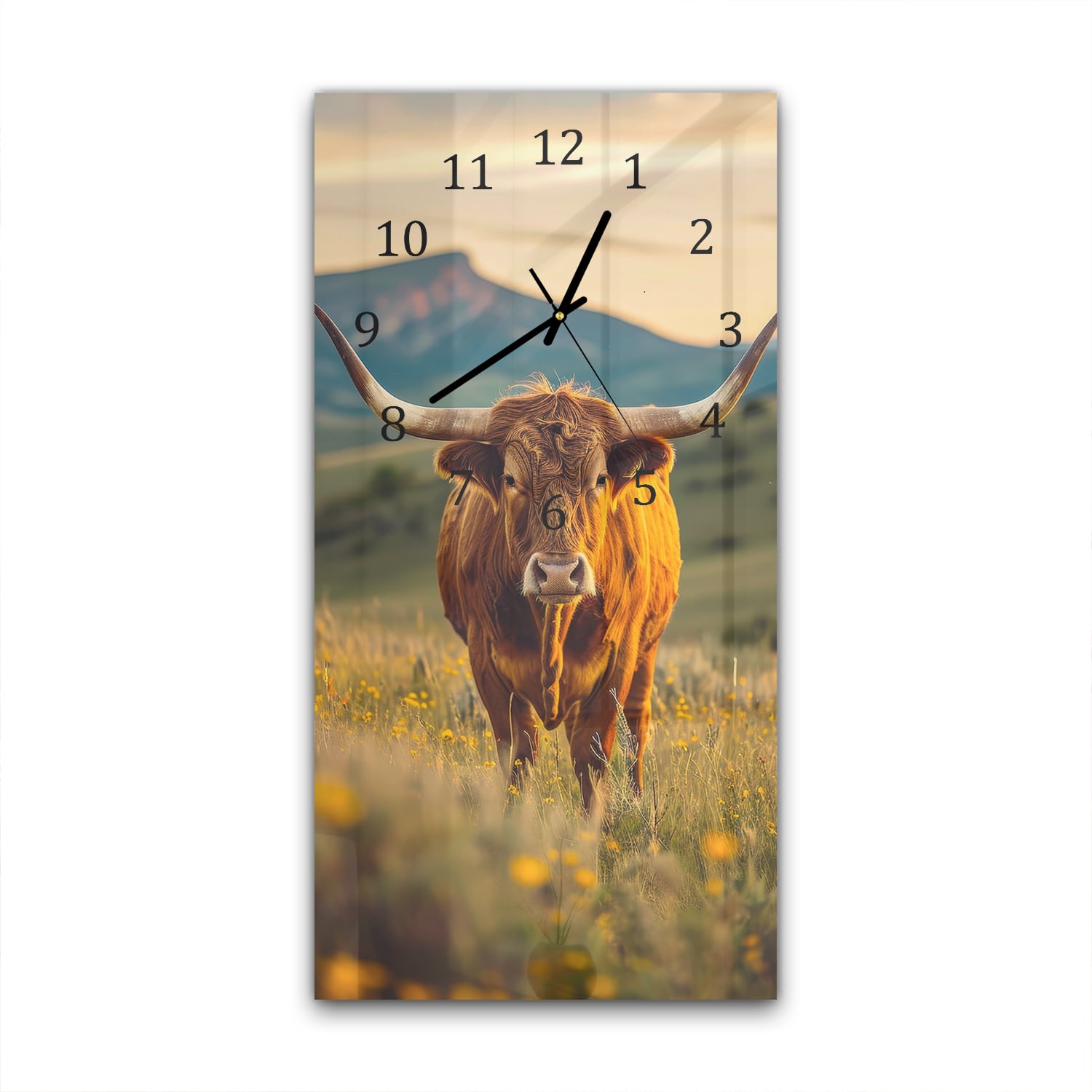 Wanduhr 30x60 - Kuh bei Sonnenaufgang