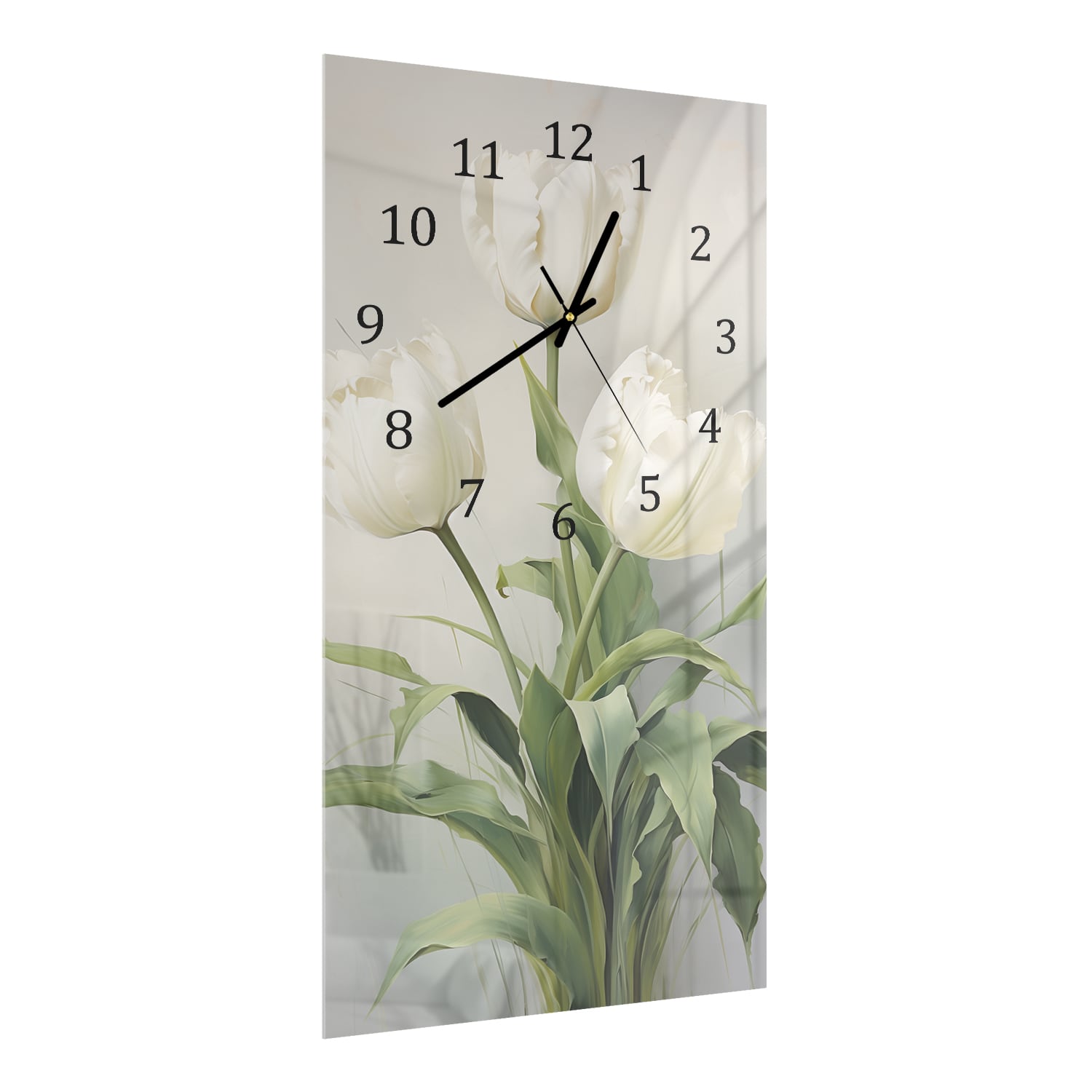 Wanduhr 30x60 - Romantische weiße Tulpen