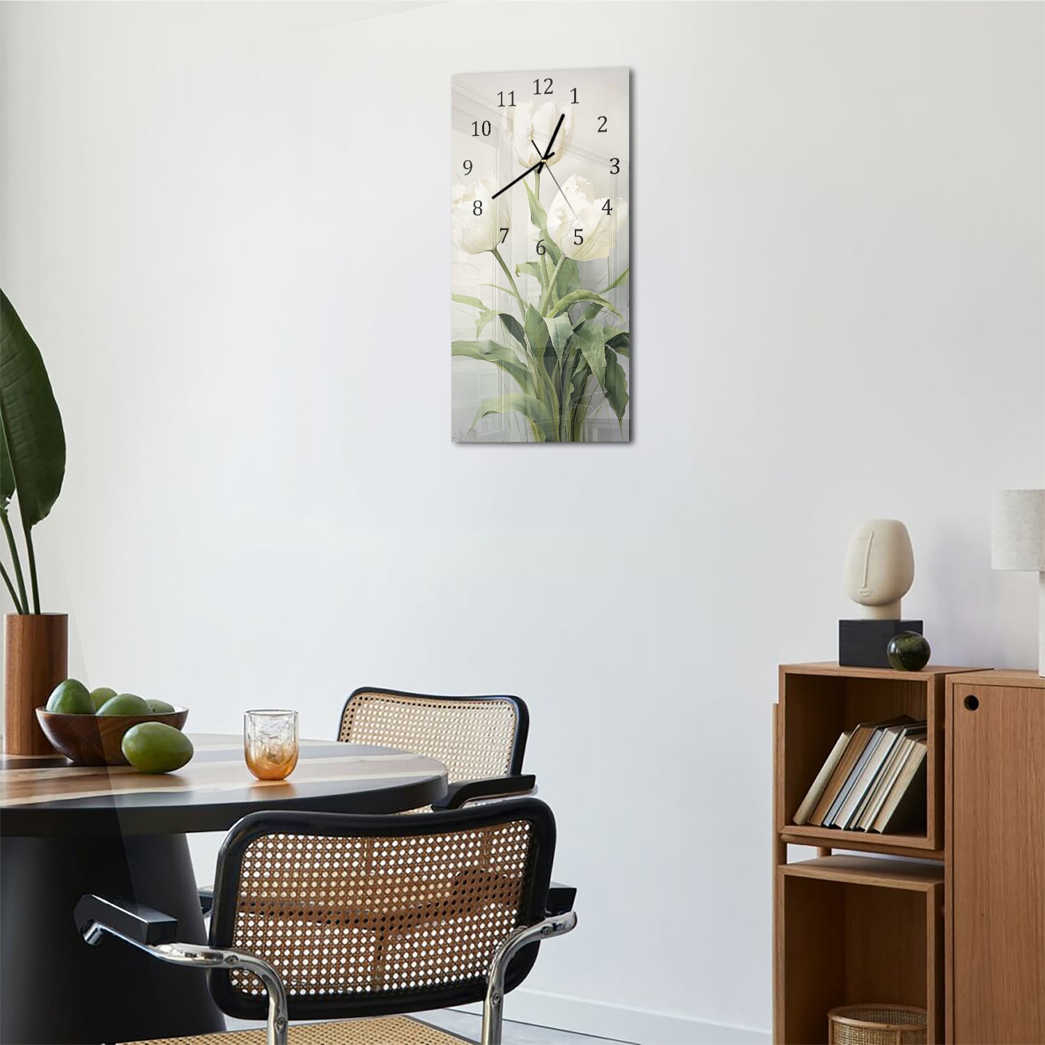 Wanduhr 30x60 - Romantische weiße Tulpen