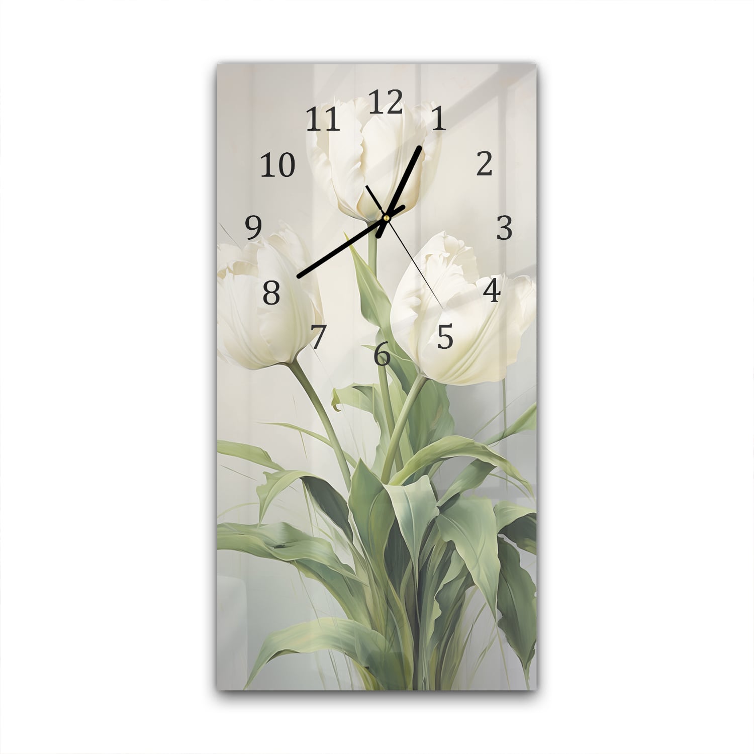 Wanduhr 30x60 - Romantische weiße Tulpen