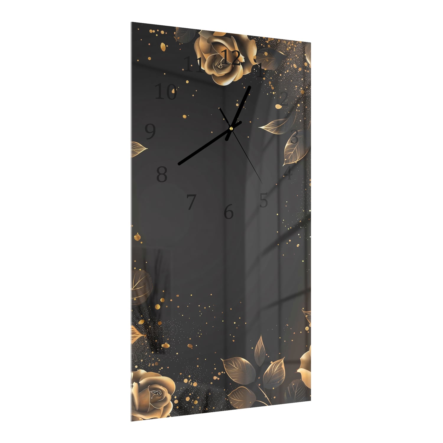 Wanduhr 30x60 - Elegante goldene Rosen