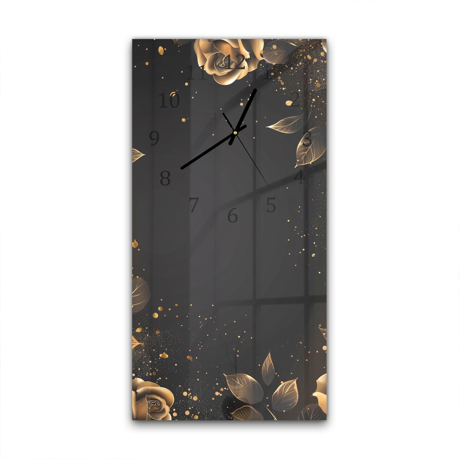 Wanduhr 30x60 - Elegante goldene Rosen