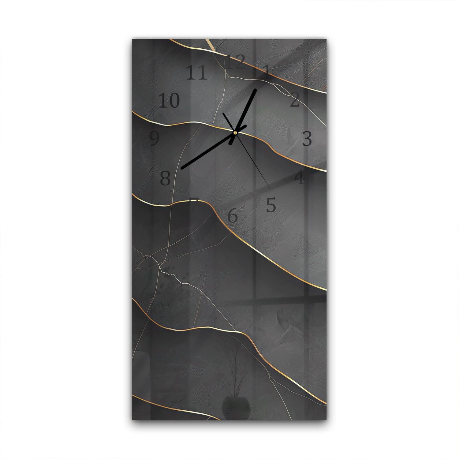 Wanduhr 30x60 - Abstrakte Schwarz-Goldene Textur