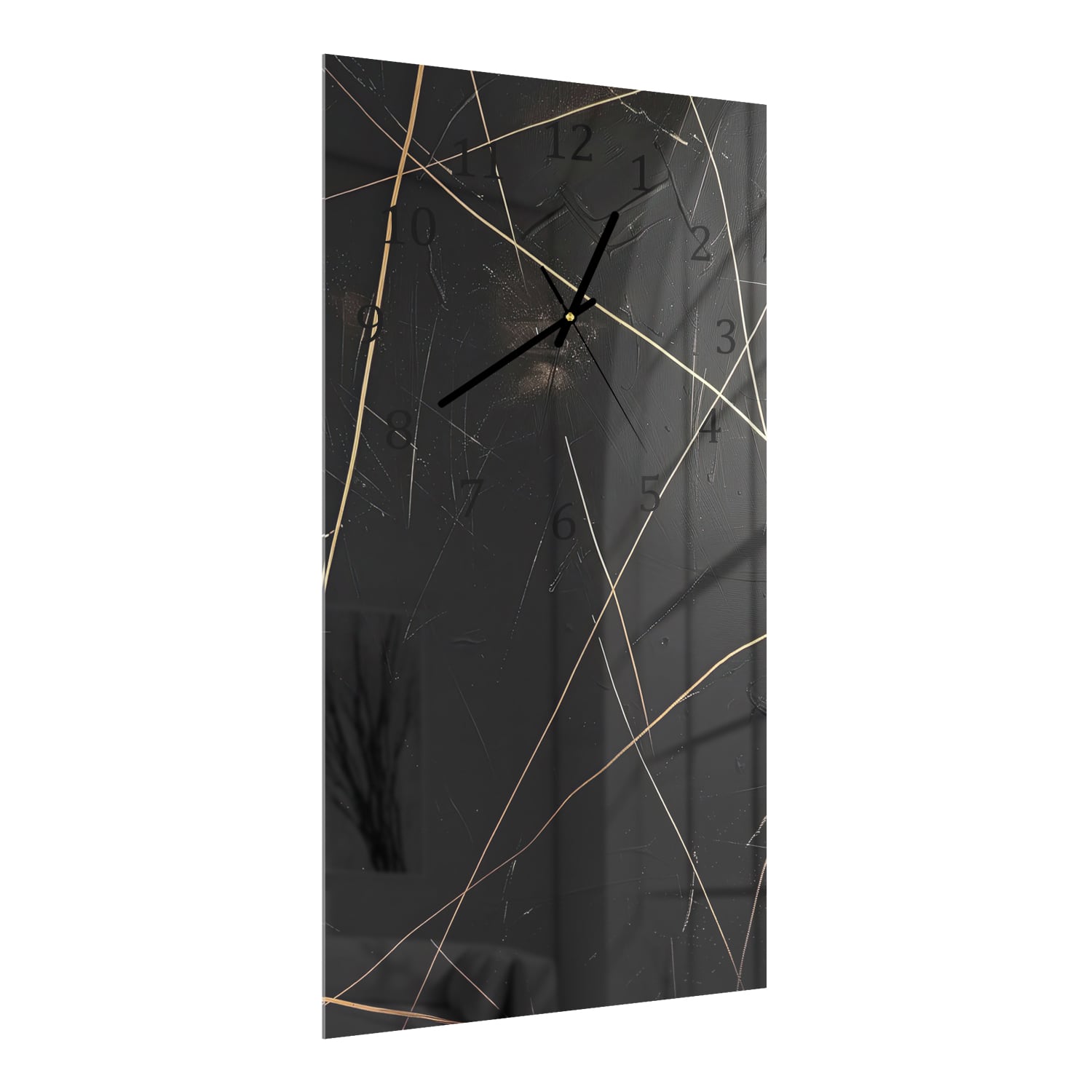 Wanduhr 30x60 - Schwarze Textur mit goldenen Linien