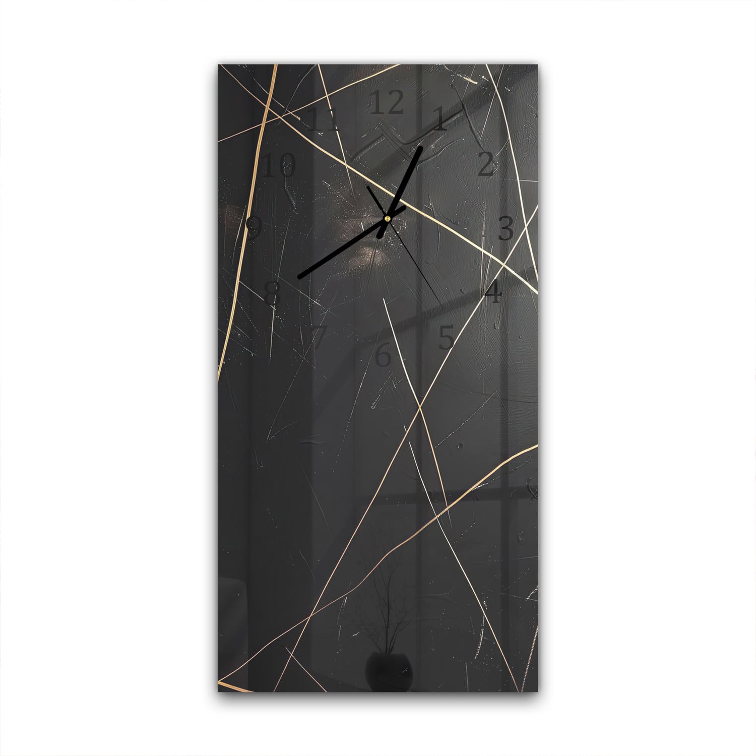Wanduhr 30x60 - Schwarze Textur mit goldenen Linien