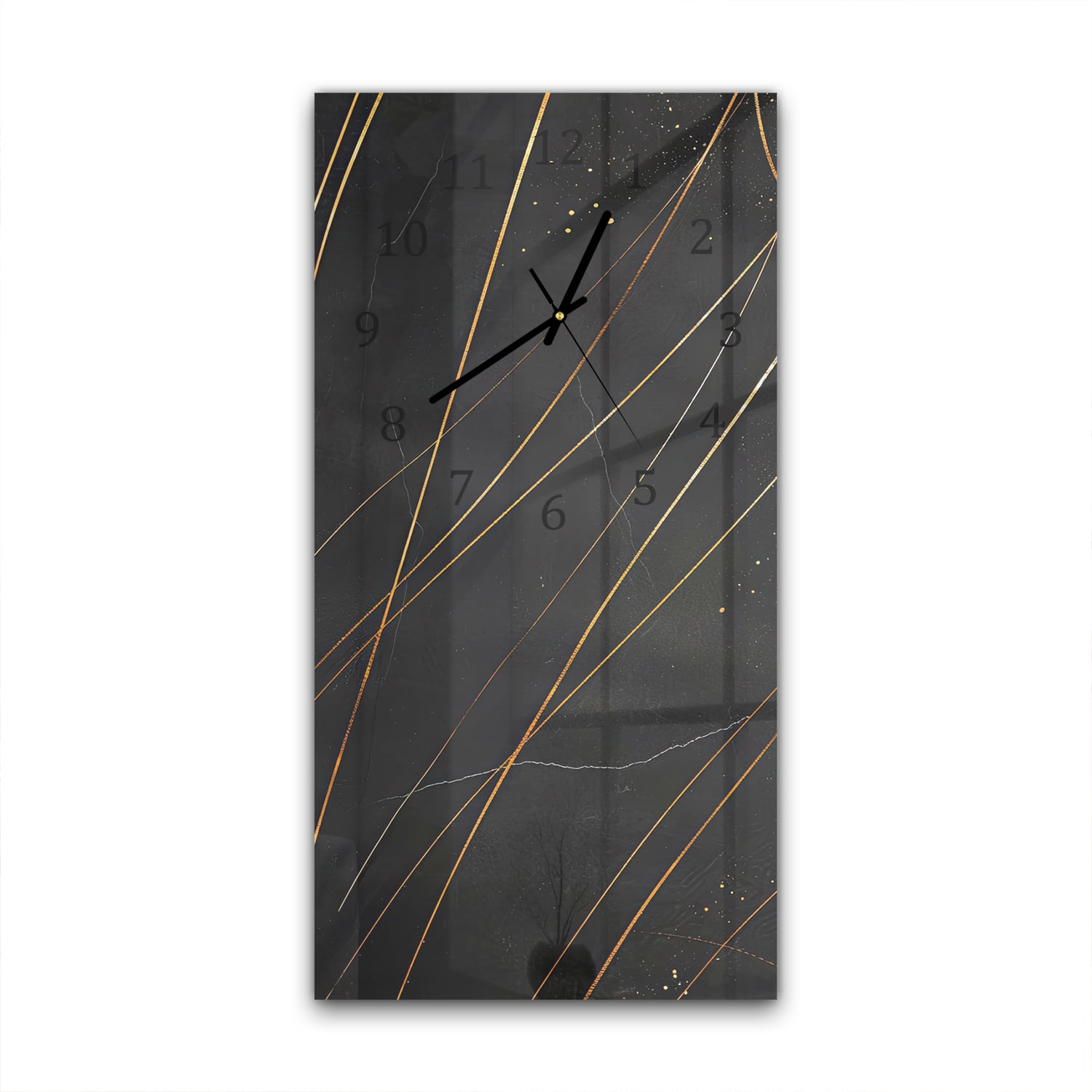 Wanduhr 30x60 - Goldene Linien auf Schwarz