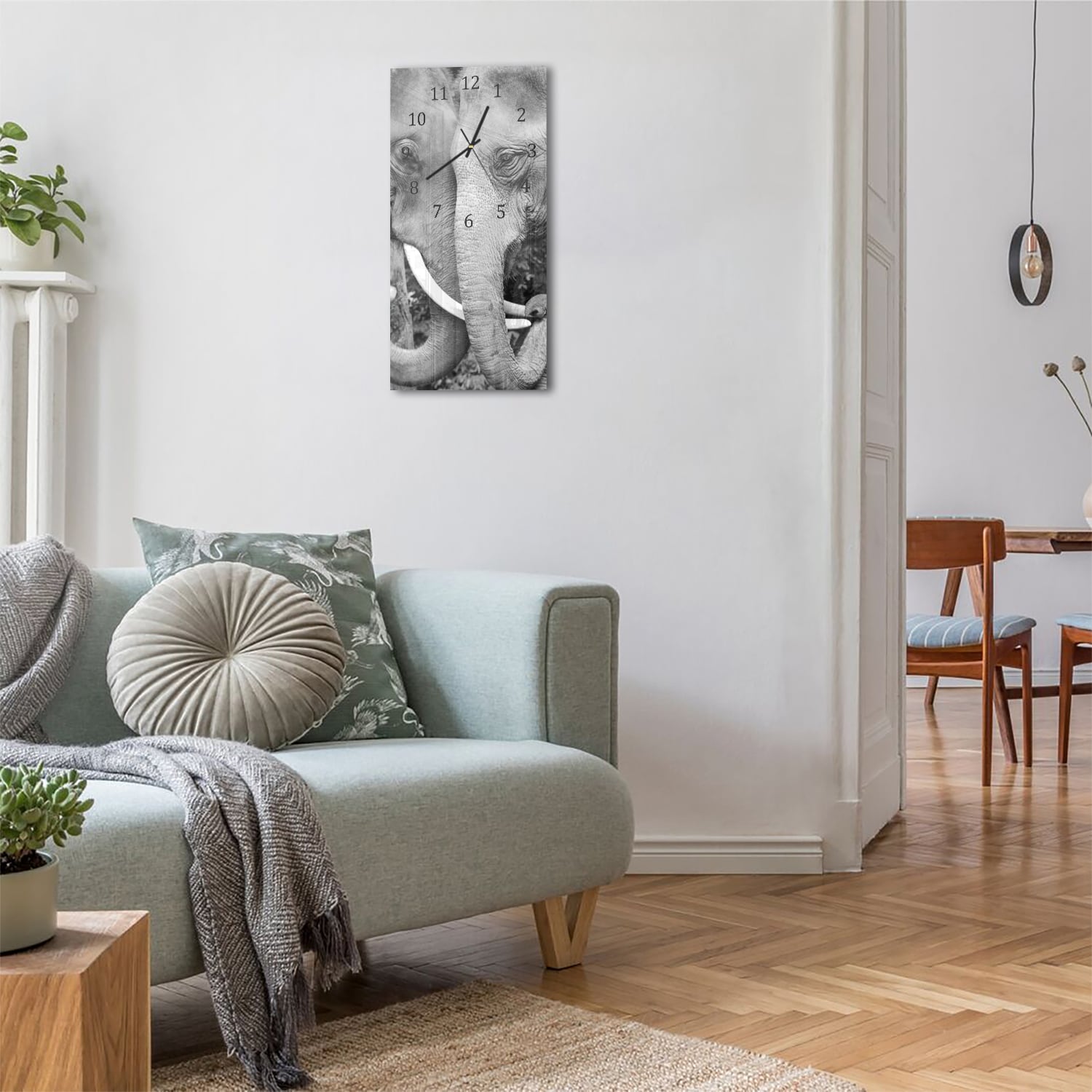 Wanduhr 30x60 - Zwei Elefanten