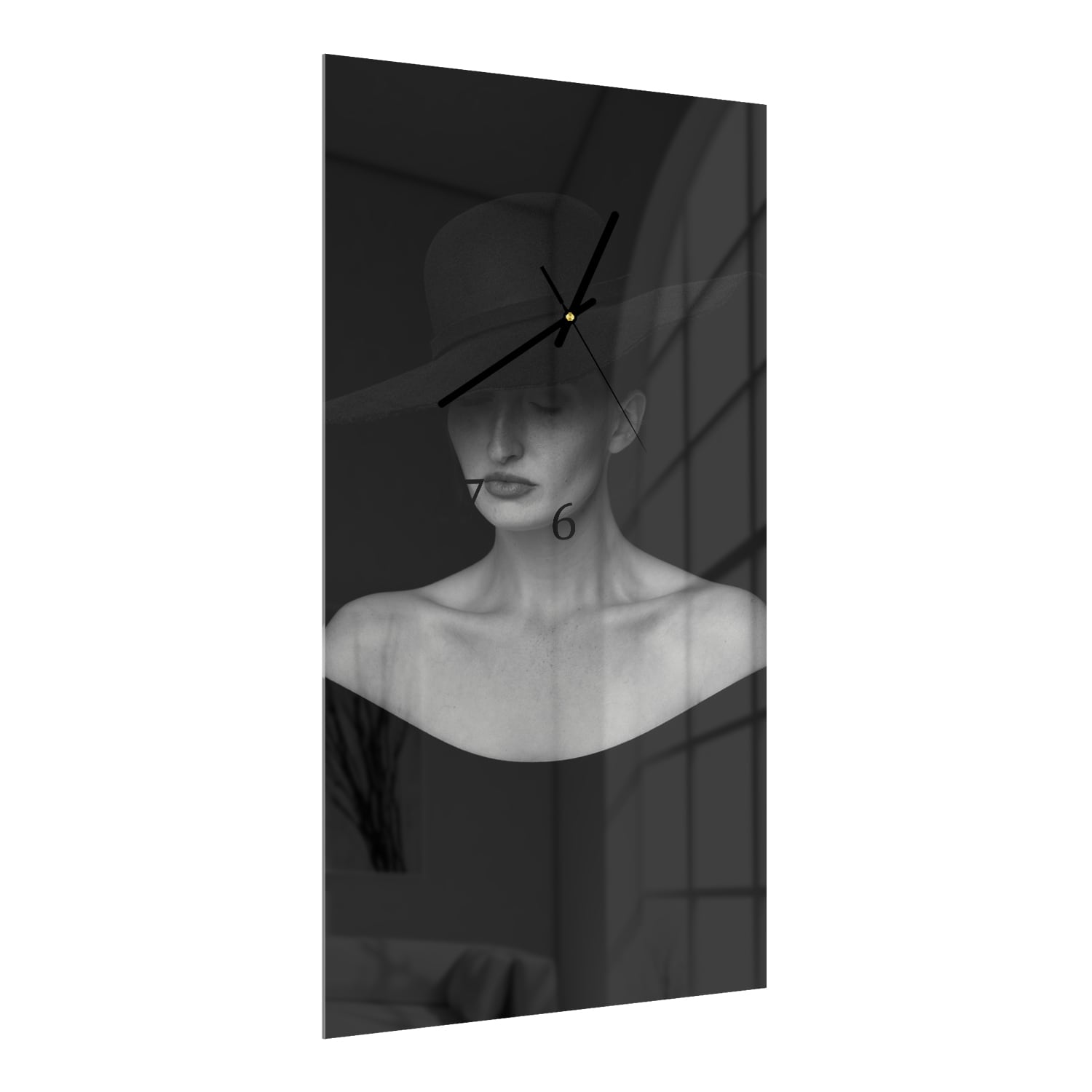Wanduhr 30x60 - Schwarz-Weiß Frau