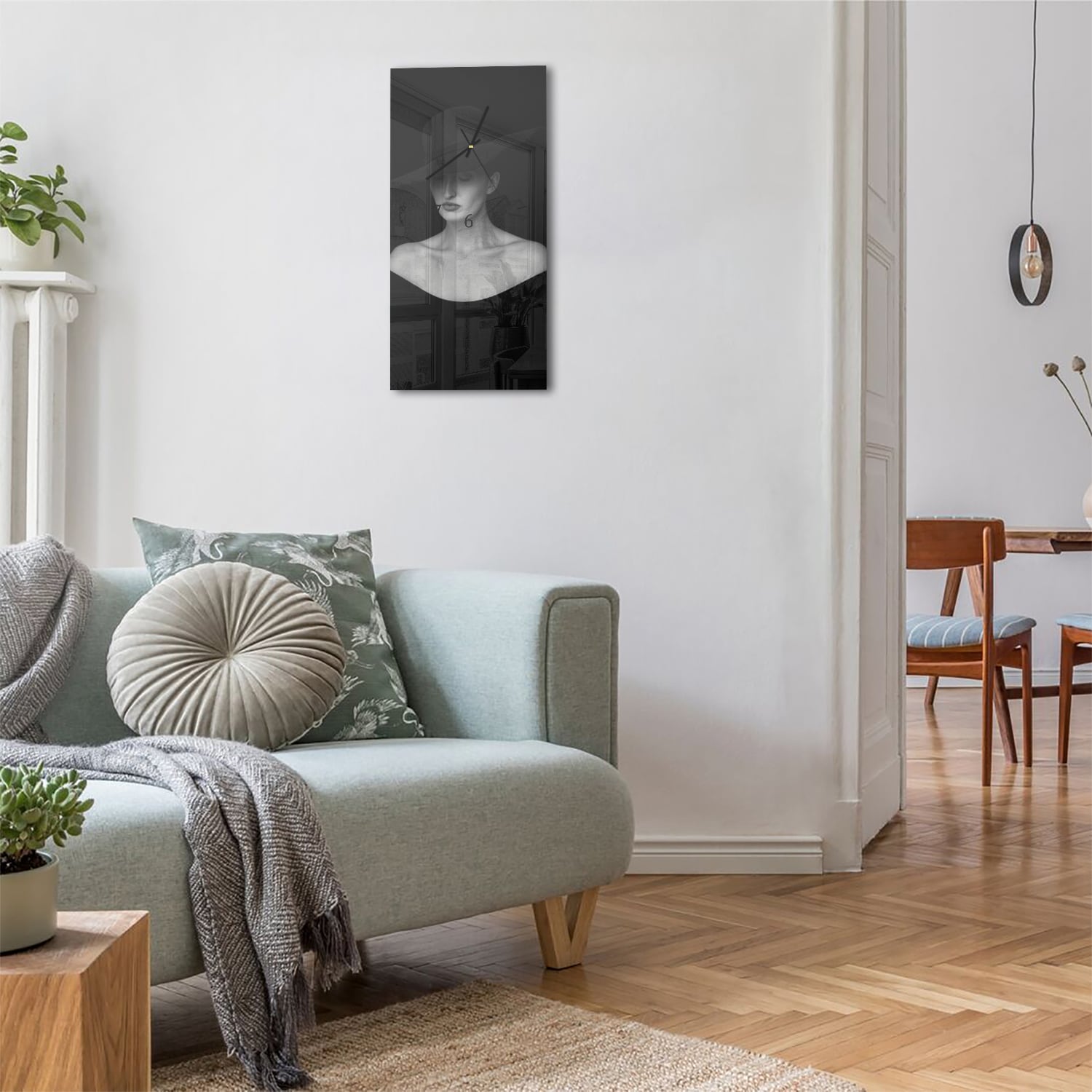 Wanduhr 30x60 - Schwarz-Weiß Frau