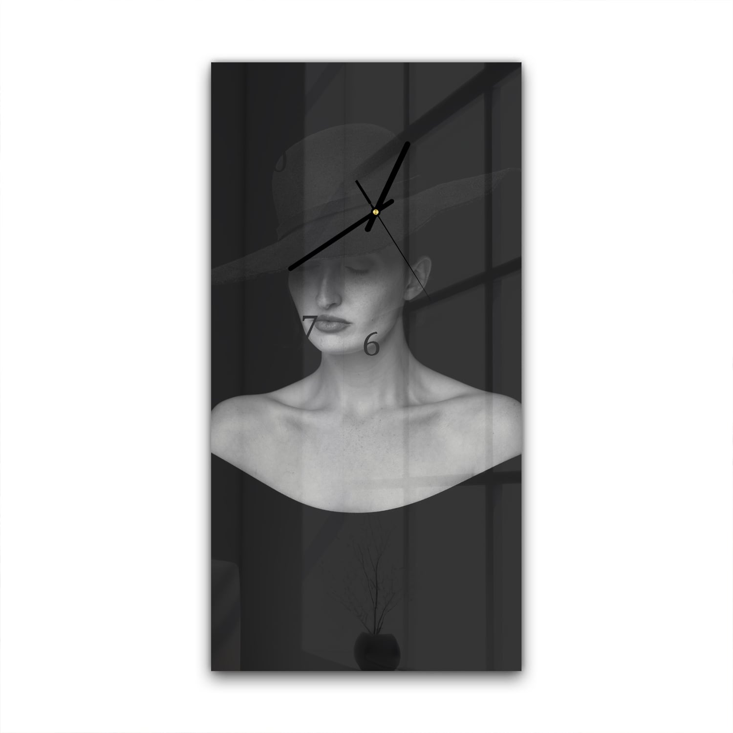 Wanduhr 30x60 - Schwarz-Weiß Frau