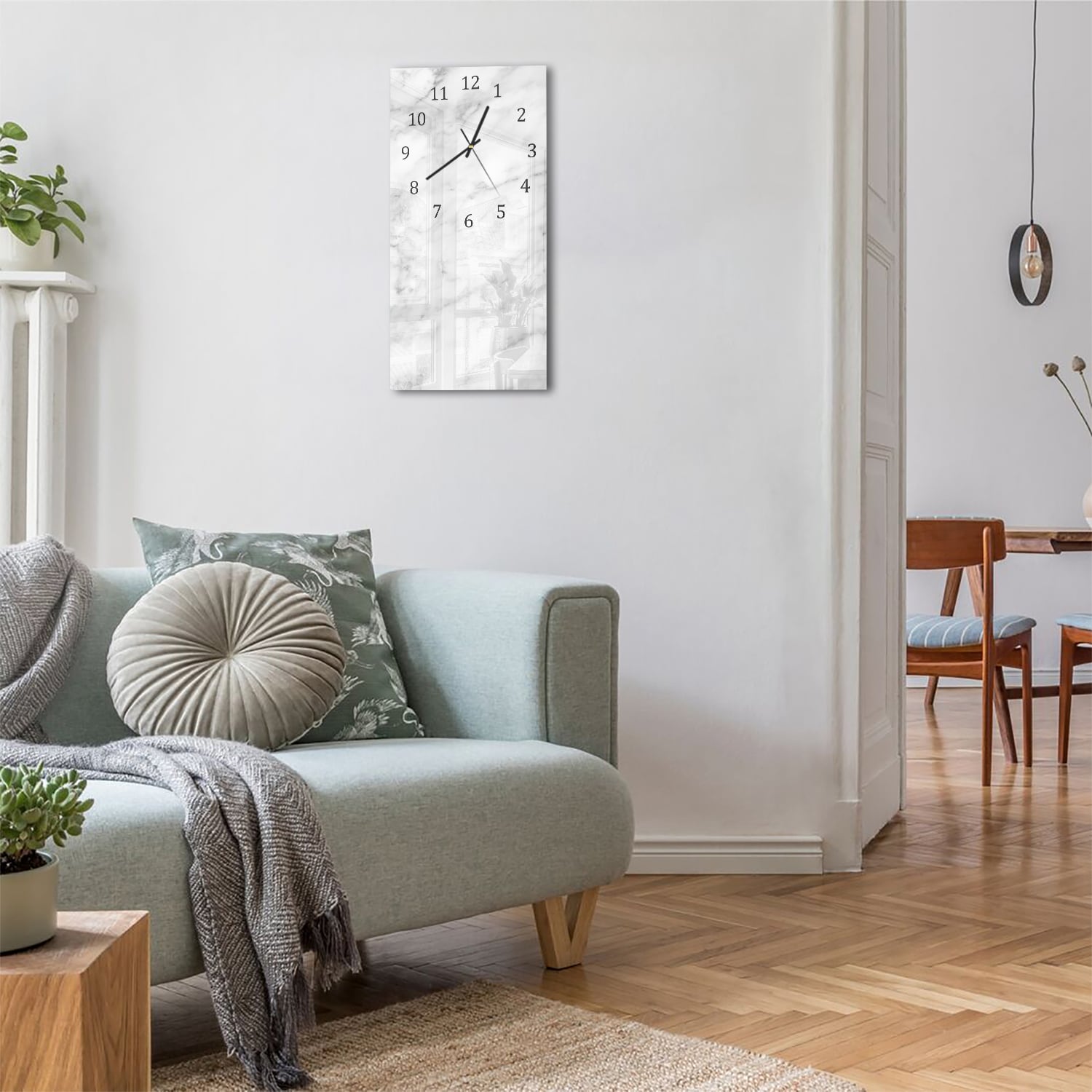 Wanduhr 30x60 - Weißer Marmor mit schwarzen Adern