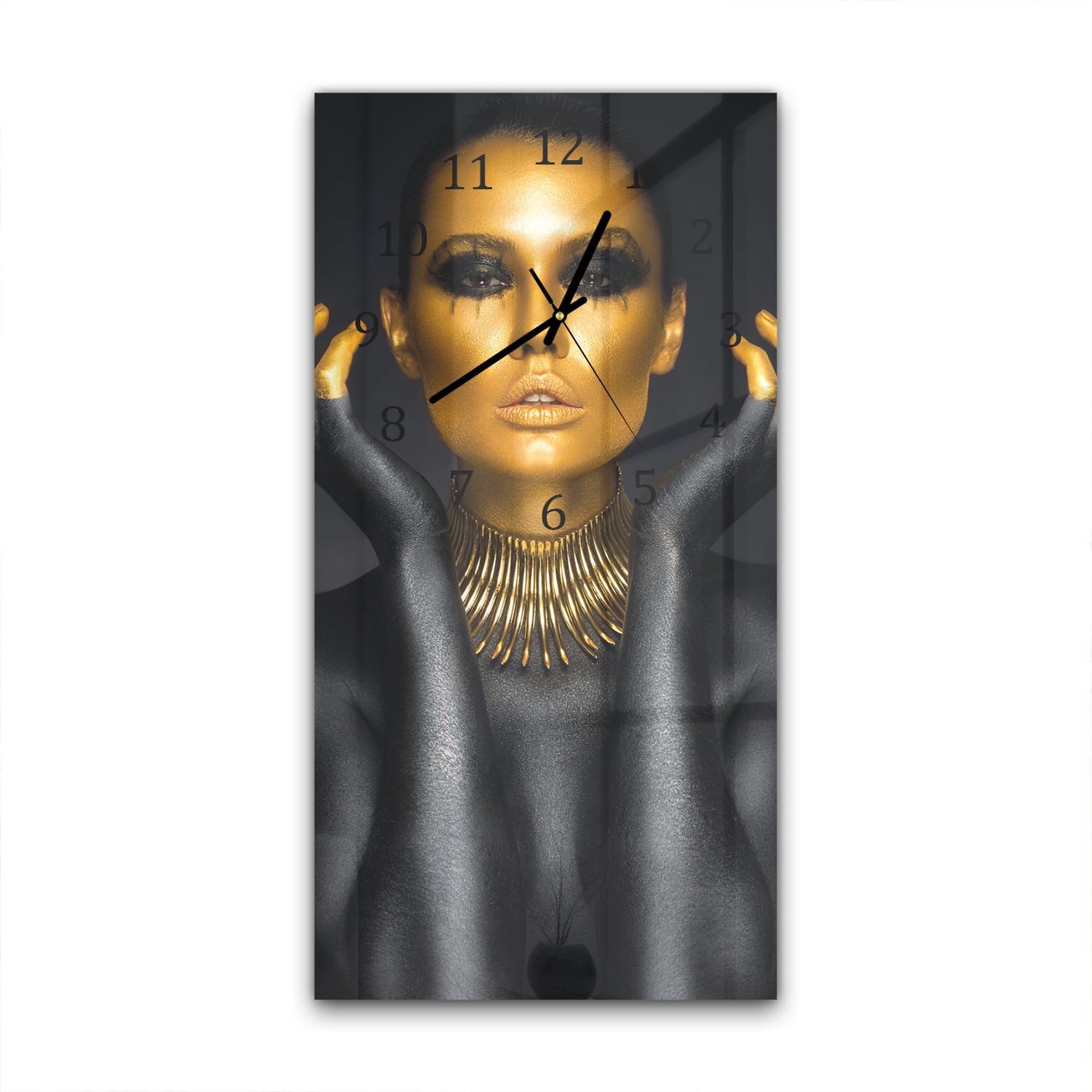 Wanduhr 30x60 - Schwarz-Goldene Frau