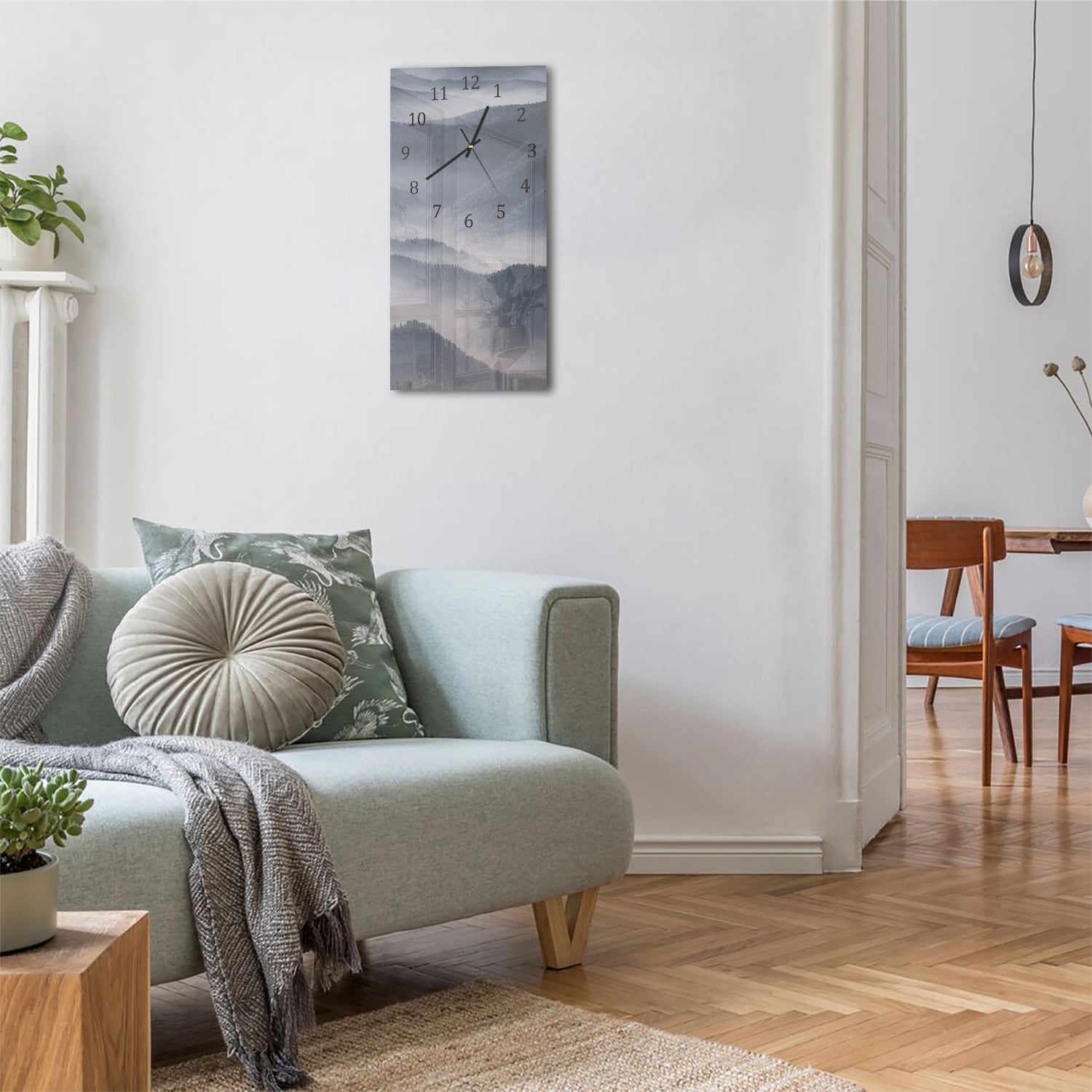 Wanduhr 30x60 - Nebliges Tal