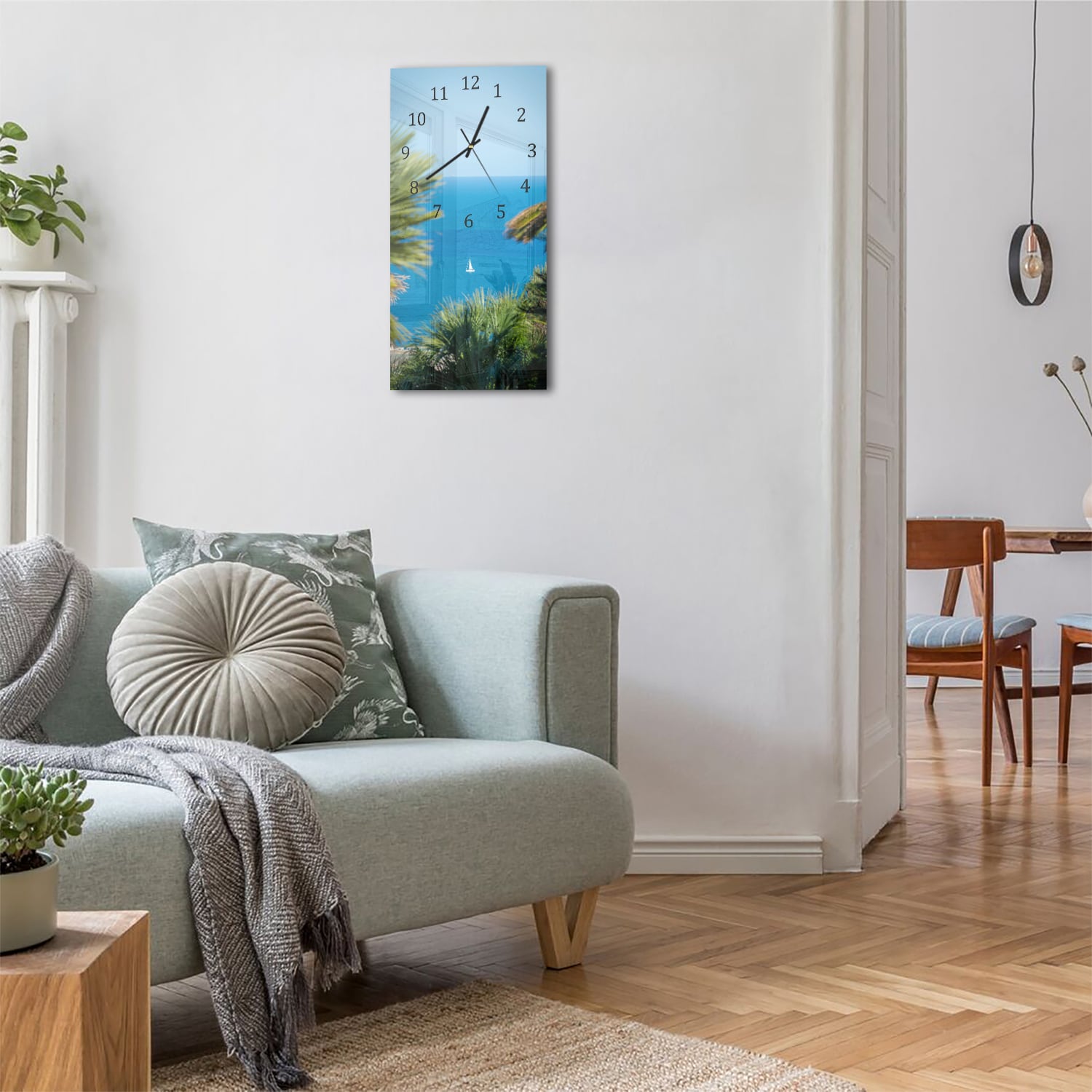 Wanduhr 30x60 - Segelboot auf dem Meer