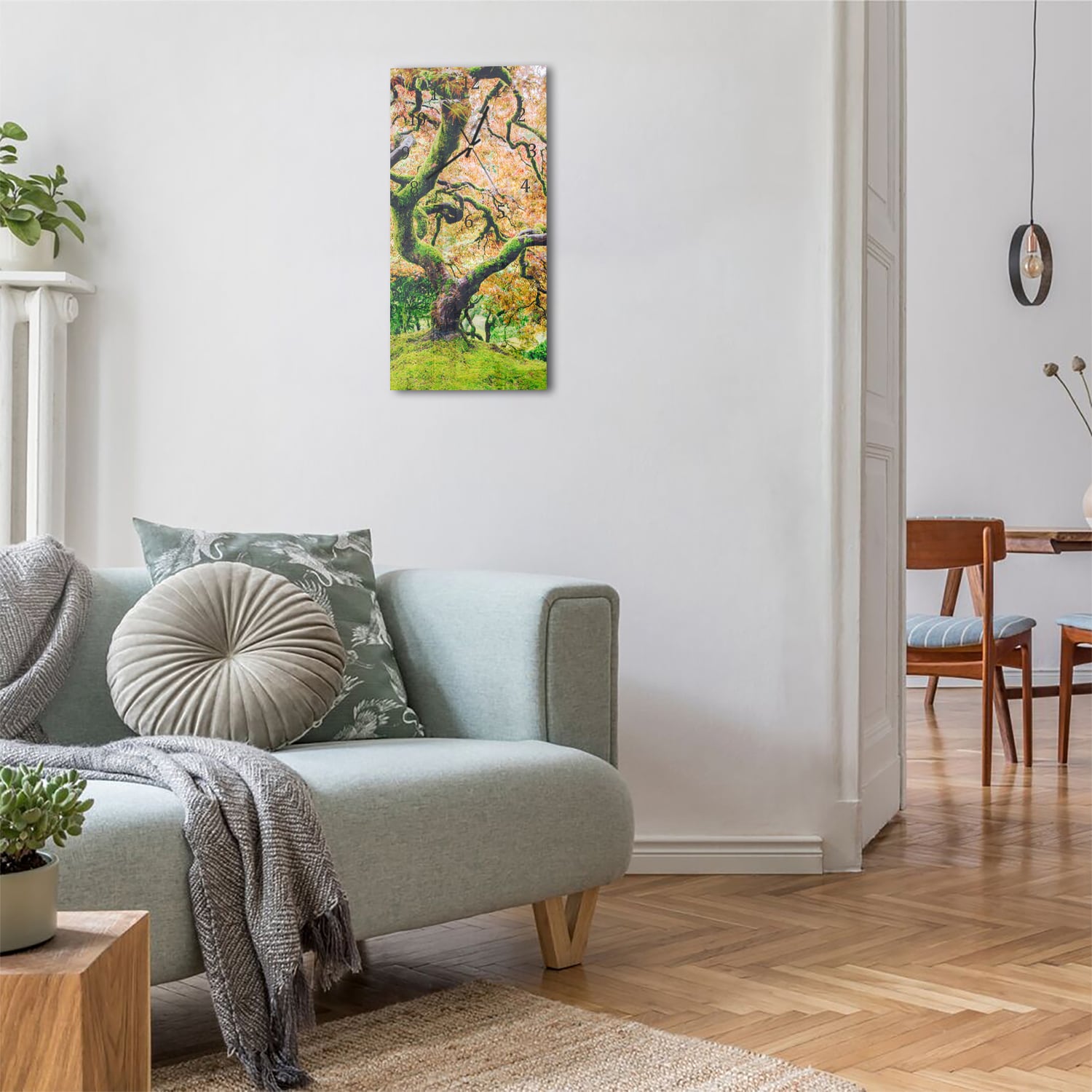 Wanduhr 30x60 - Moosiger Baum im Herbst