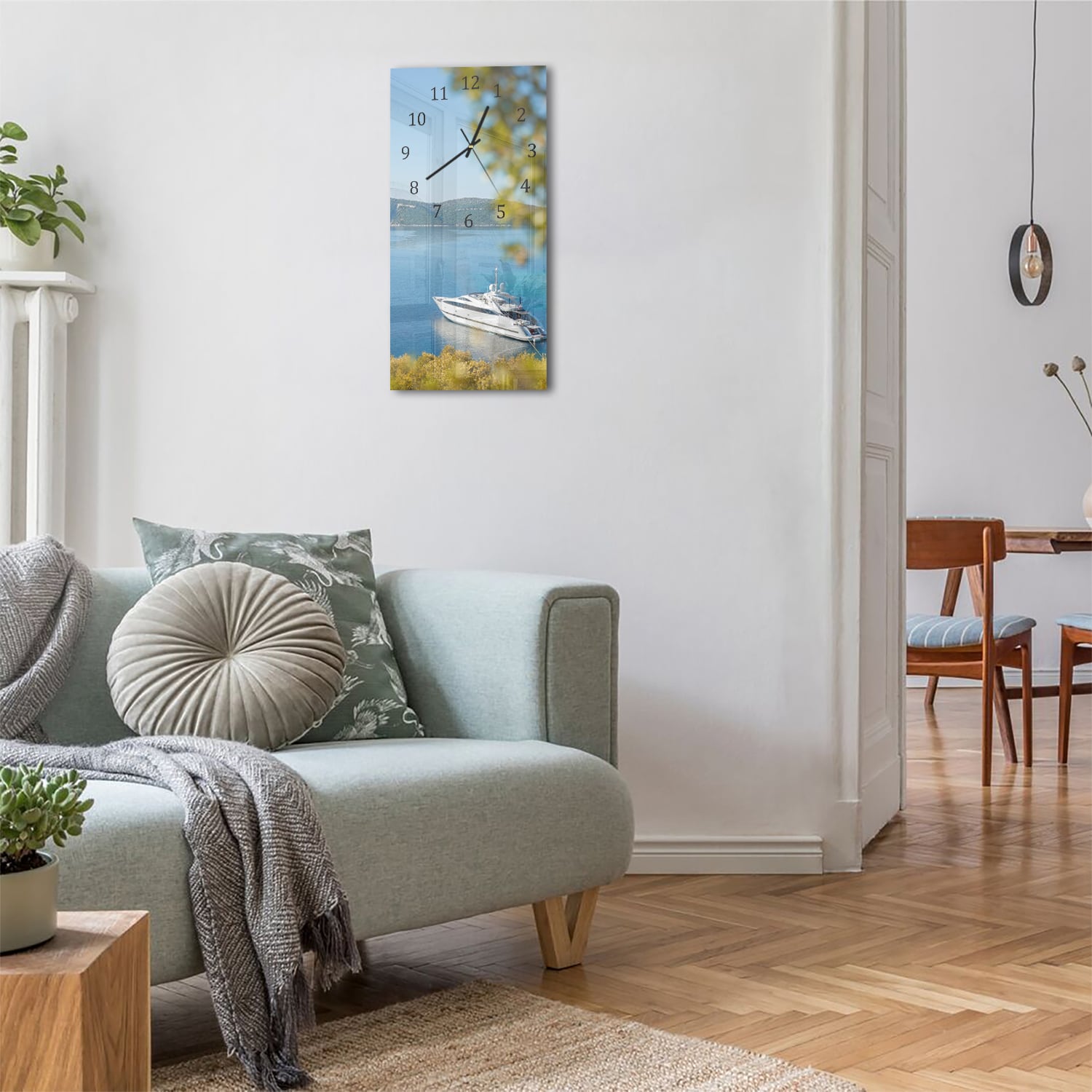 Wanduhr 30x60 - Jacht vor Anker