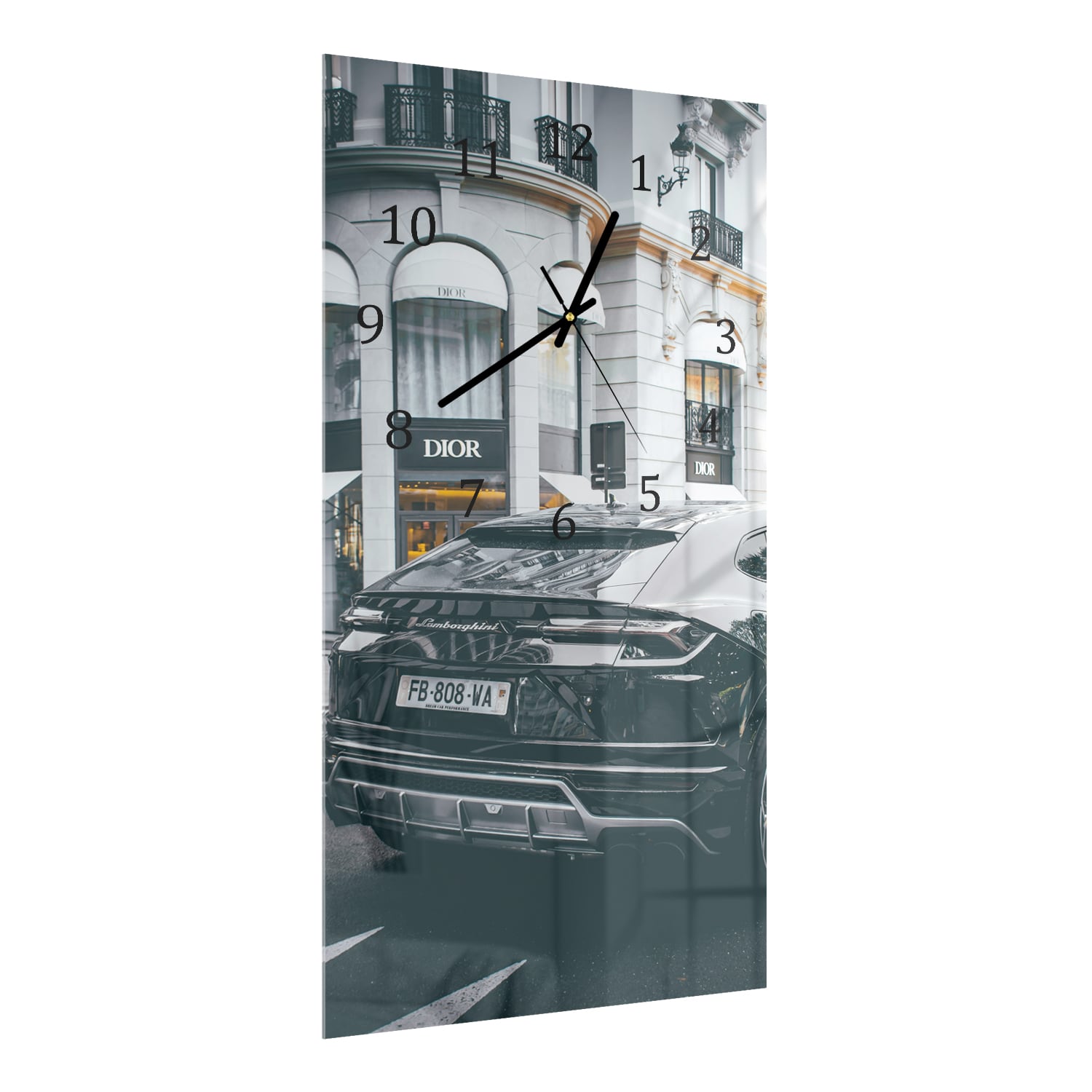 Wanduhr 30x60 - Lamborghini vor Dior-Laden
