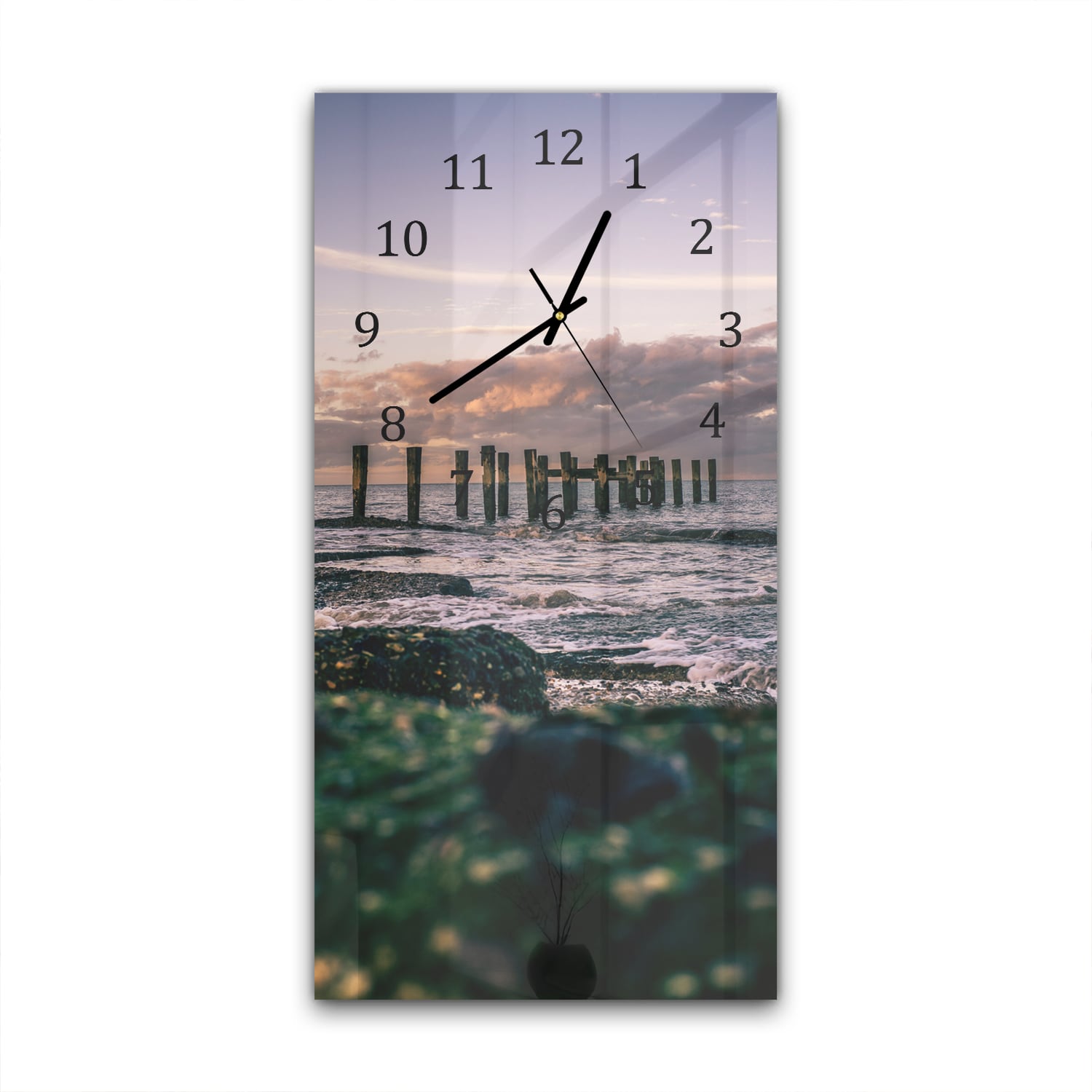 Wanduhr 30x60 - Alte Pfeiler im Meer