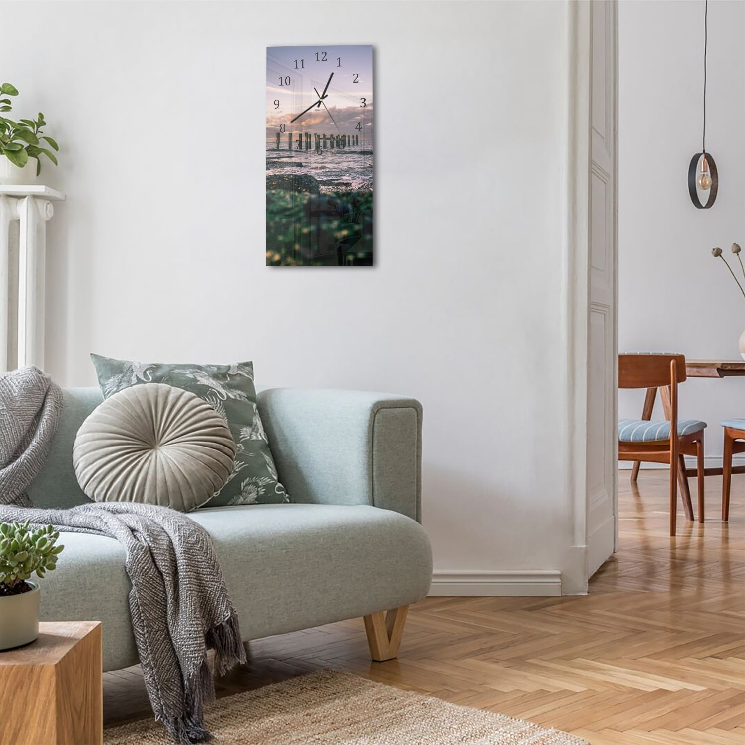 Wanduhr 30x60 - Alte Pfeiler im Meer